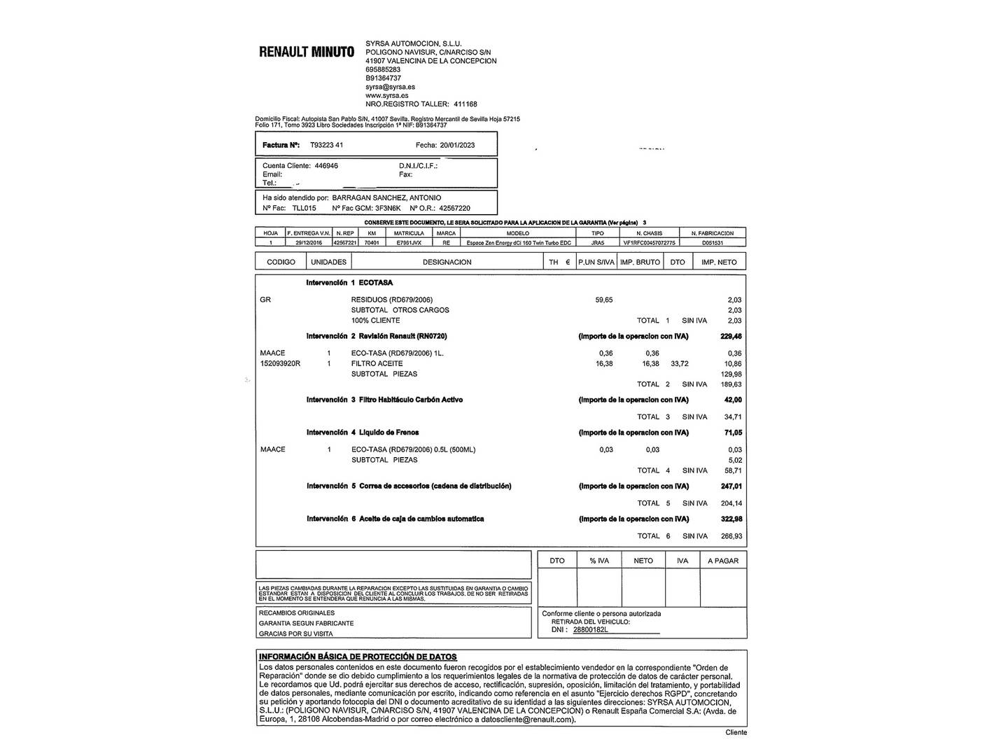 Foto del mantenimiento del Renault Espace Renault Espace Zen Energy TT dCi (160 CV) EDC 7 Plazas