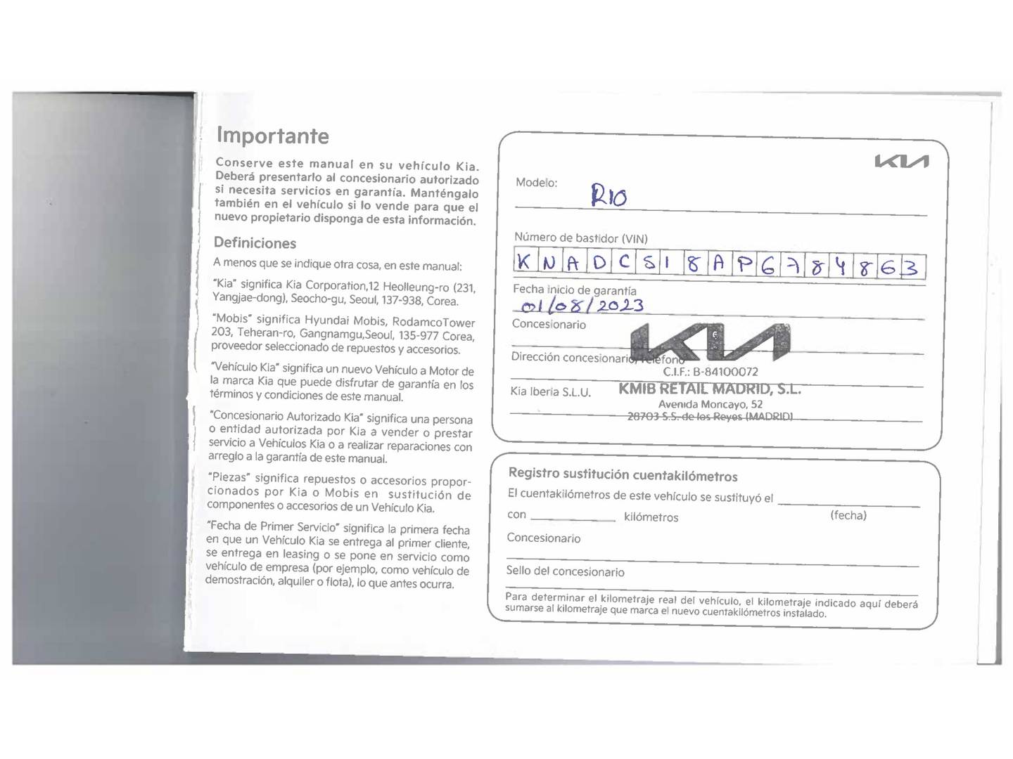 Foto del mantenimiento del KIA Rio KIA Rio 1.2 DPi Drive (84 CV)