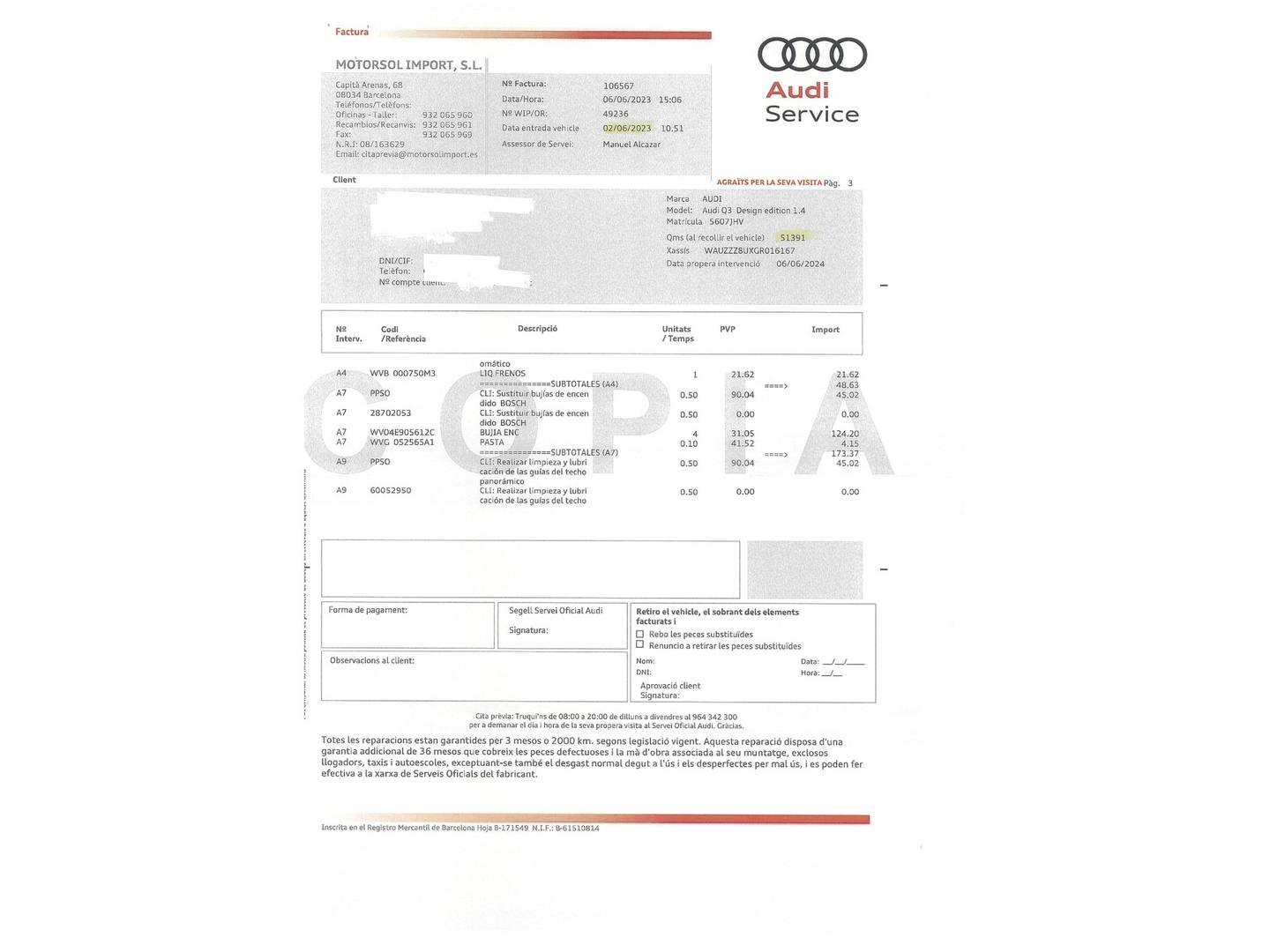 Foto del mantenimiento del Audi Q3 Audi Q3 Design Edition 1.4 TFSI CoD (150 CV) S tronic
