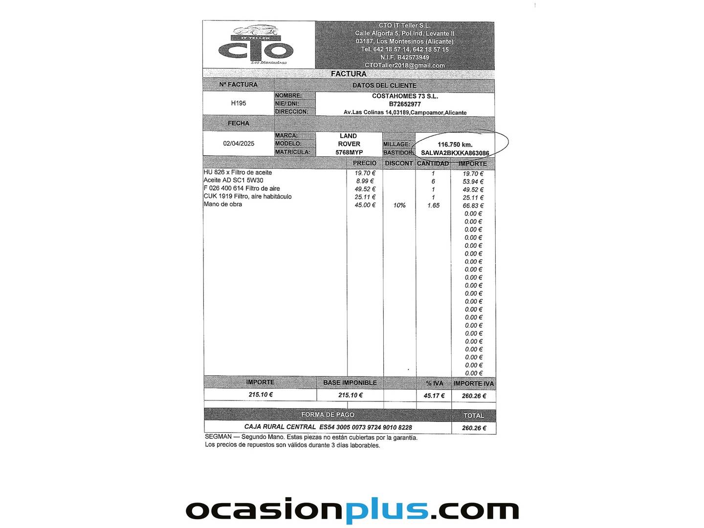 Foto del mantenimiento del Land Rover Range Rover Sport Land Rover Range Rover Sport 3.0 SDV6 Autobiography Dynamic Auto (306 CV)