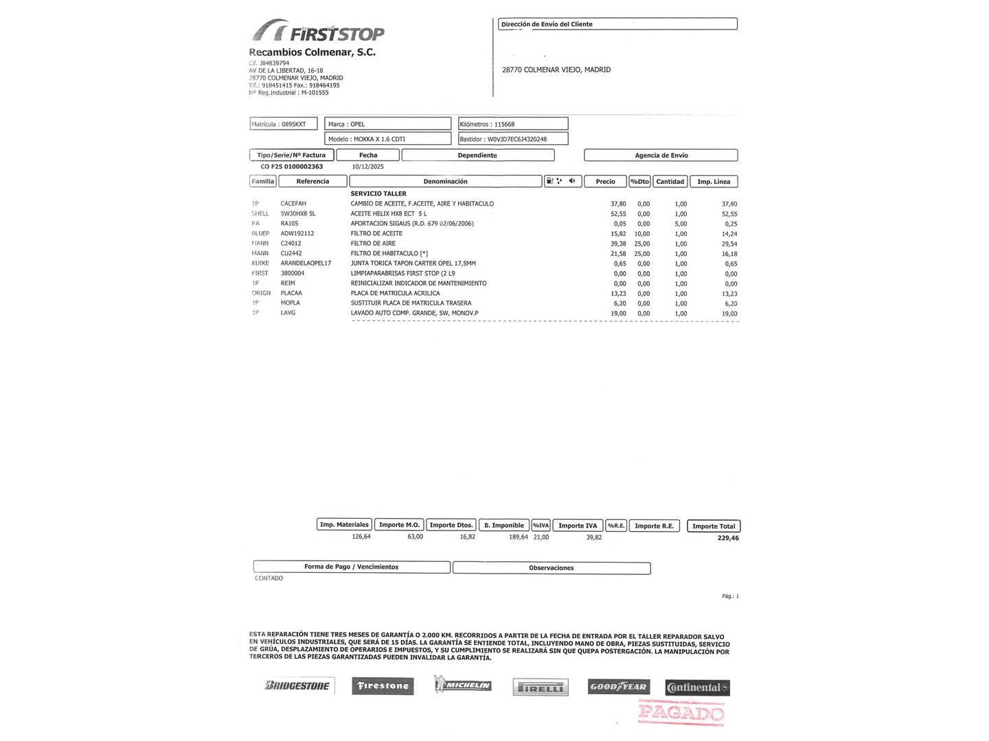 Foto del mantenimiento del Opel Mokka X Opel Mokka X 1.6 CDTi Excellence 4X2 Auto (136 CV)