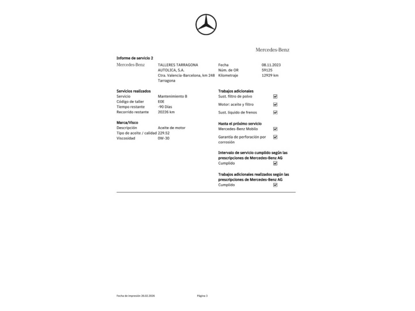 Foto del mantenimiento del Mercedes Clase C Mercedes-Benz Clase C C Coupe 300 (258 CV)