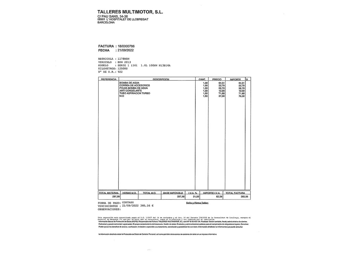 Foto del mantenimiento del BMW Serie 1 BMW Serie 1 116i (136 CV) Pack M