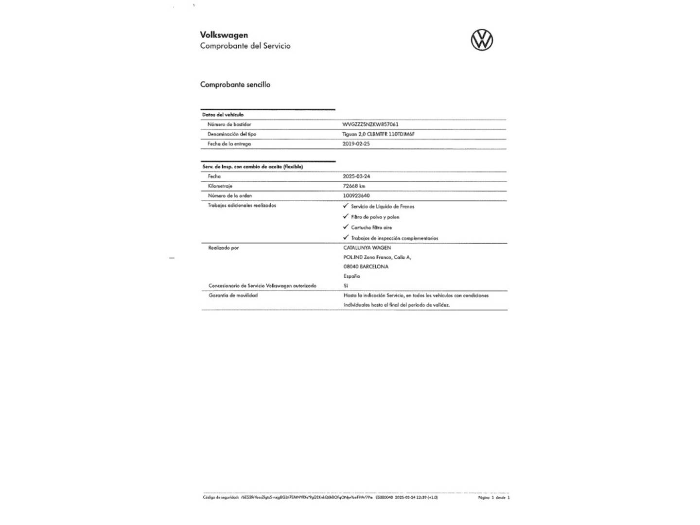 Foto del mantenimiento del Volkswagen Tiguan Volkswagen Tiguan Advance 2.0 TDI (150 CV) Pack R-line