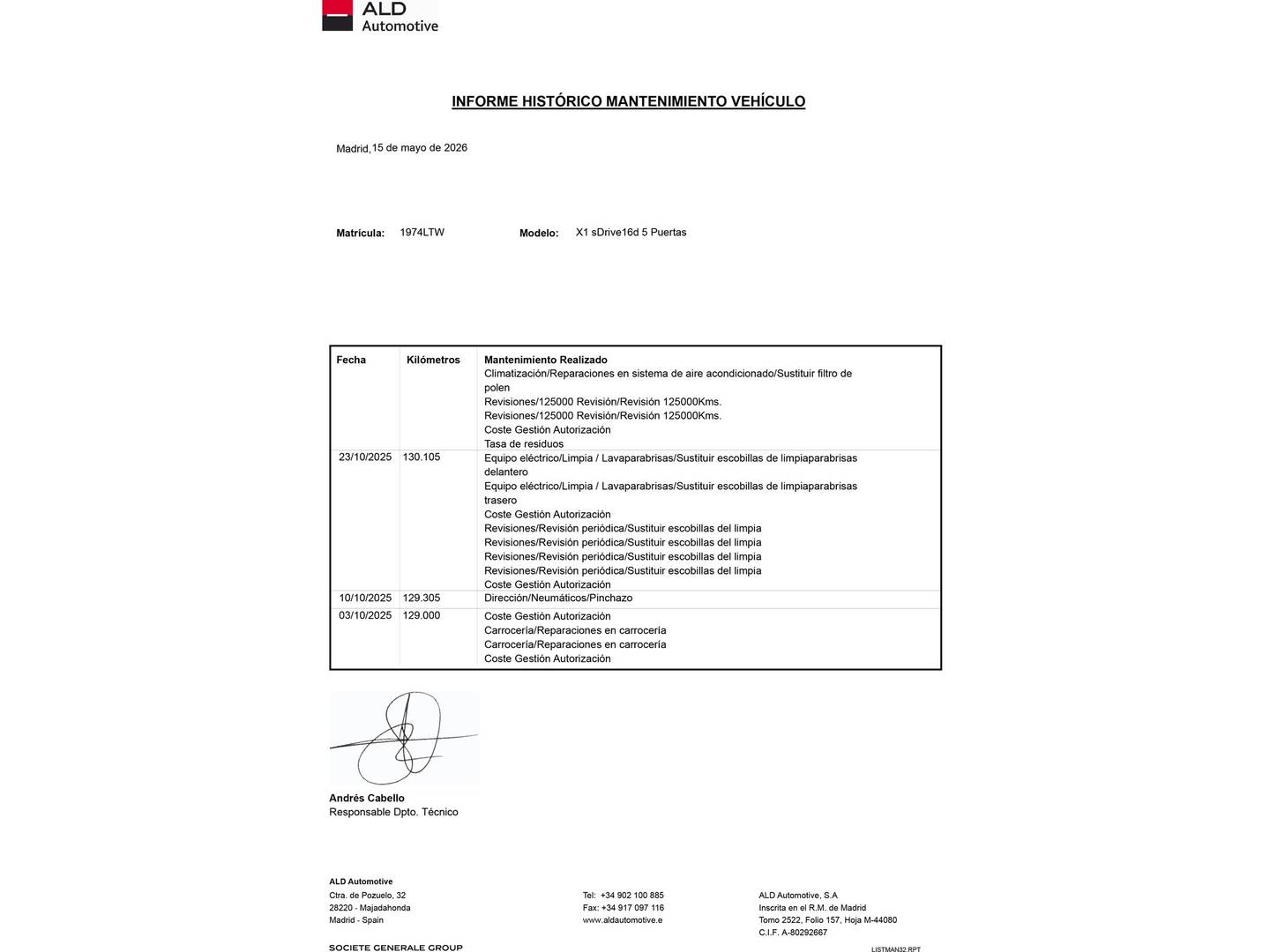 Foto del mantenimiento del BMW X1 BMW X1 sDrive16d (116 CV)