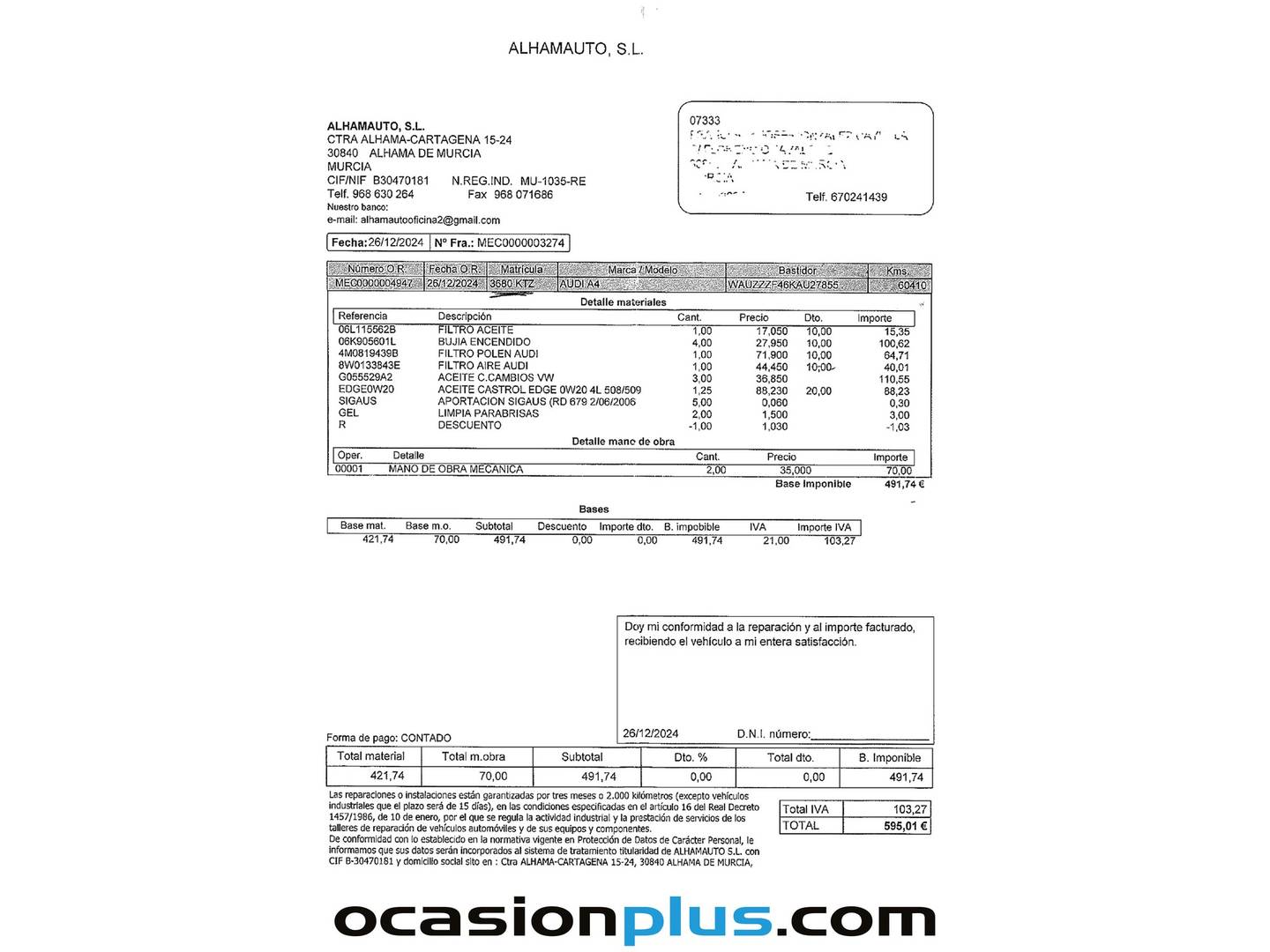 Foto del mantenimiento del Audi A4 Audi A4 Avant S line 40 TFSI (190 CV) S tronic