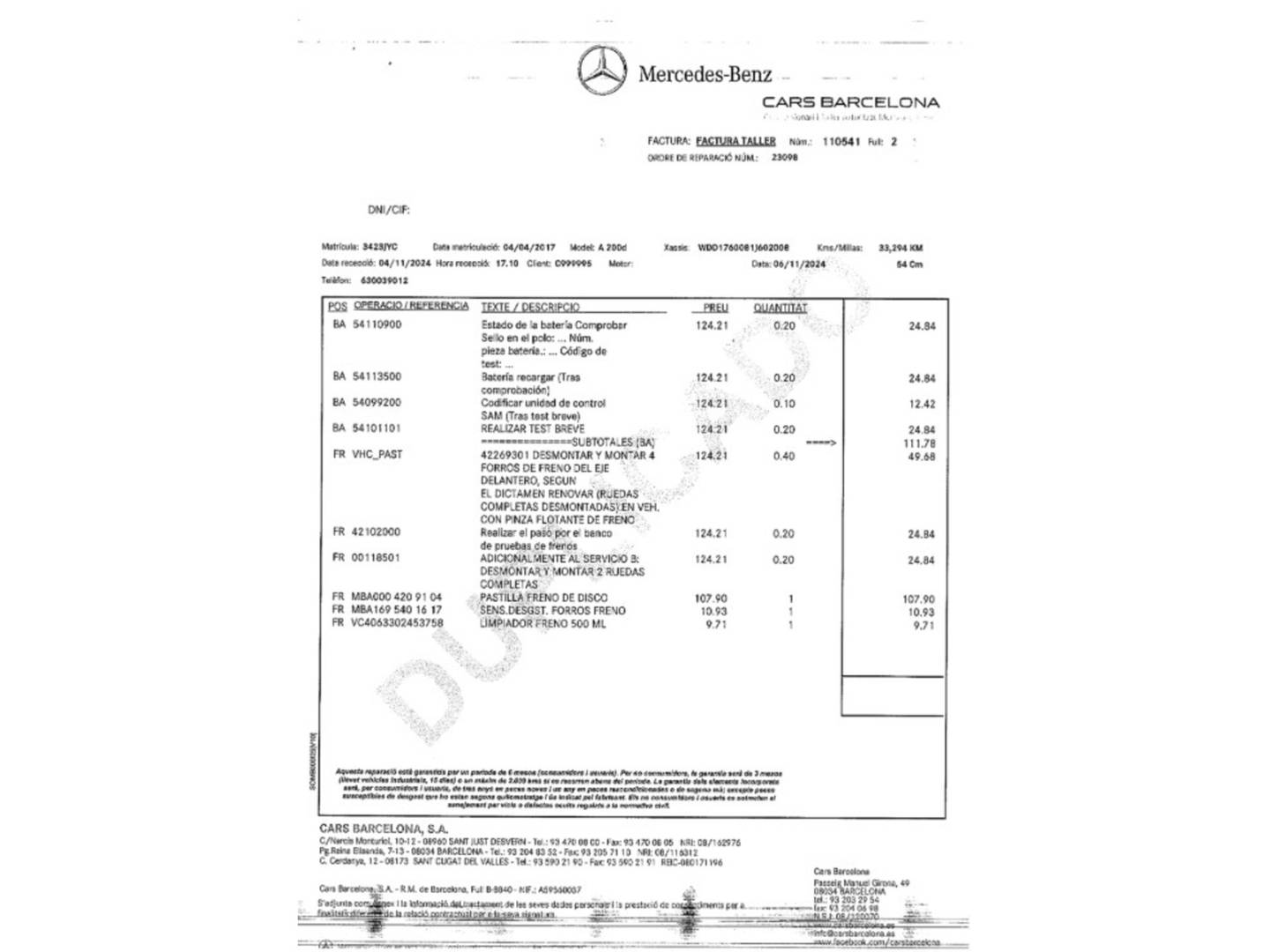 Foto del mantenimiento del Mercedes Clase A Mercedes-Benz Clase A 200 d (136 CV)