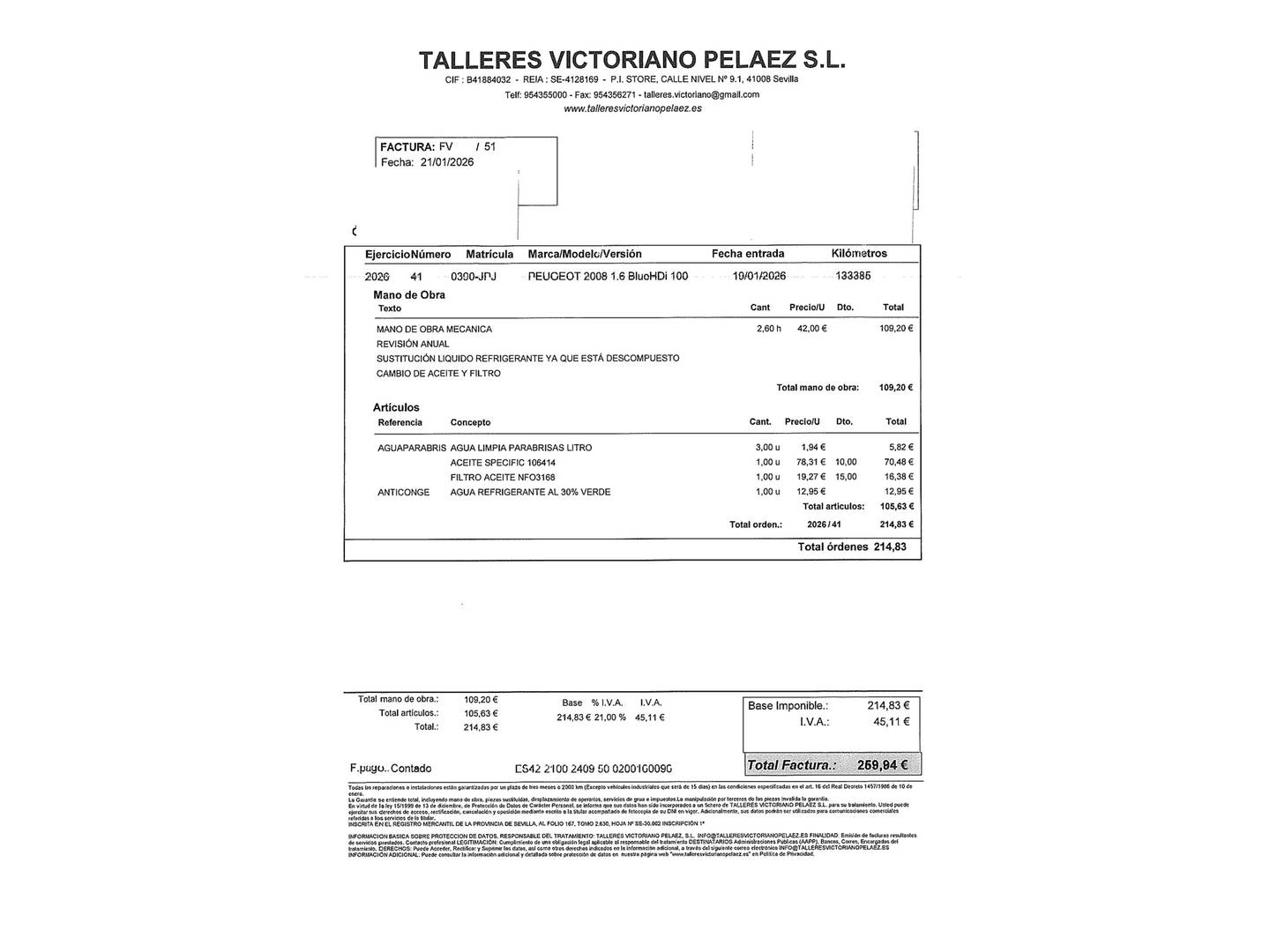 Foto del mantenimiento del Peugeot 2008 Peugeot 2008 BlueHDi 100 Style (100 CV)