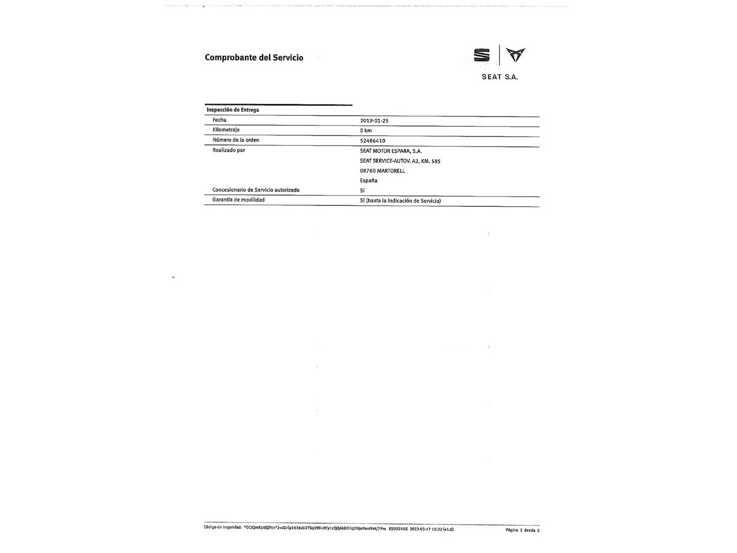 Foto del mantenimiento del Seat Arona Seat Arona 1.6 TDI Ecomotive FR (115 CV)