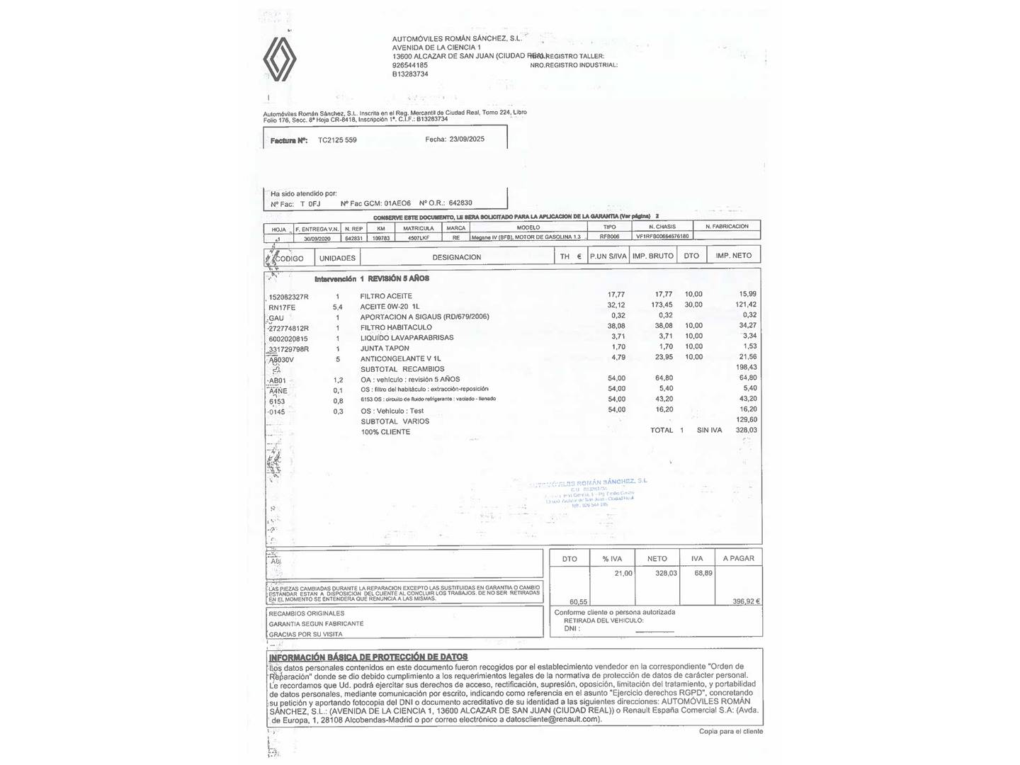 Foto del mantenimiento del Renault Mégane Renault Megane Zen TCe (140 CV) GPF