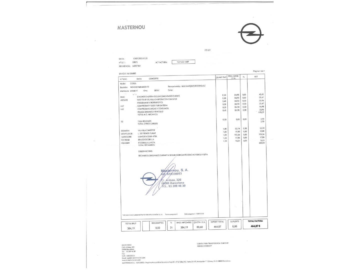 Foto del mantenimiento del Opel Corsa Opel Corsa 1.4 Design Line Auto (90 CV)