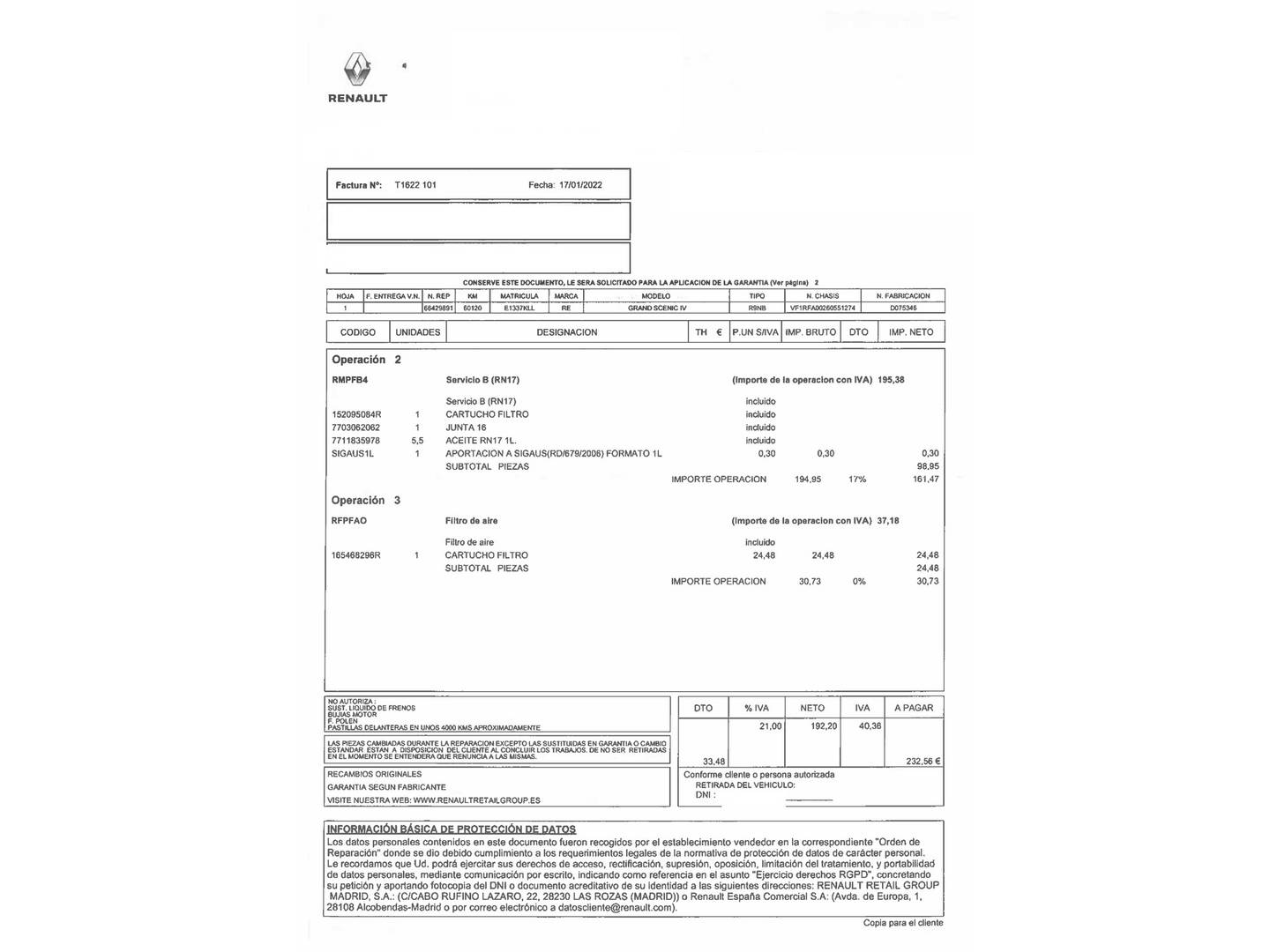Foto del mantenimiento del Renault Grand Scénic Renault Grand Scenic Zen Energy TCe (140 CV) 7 Plazas