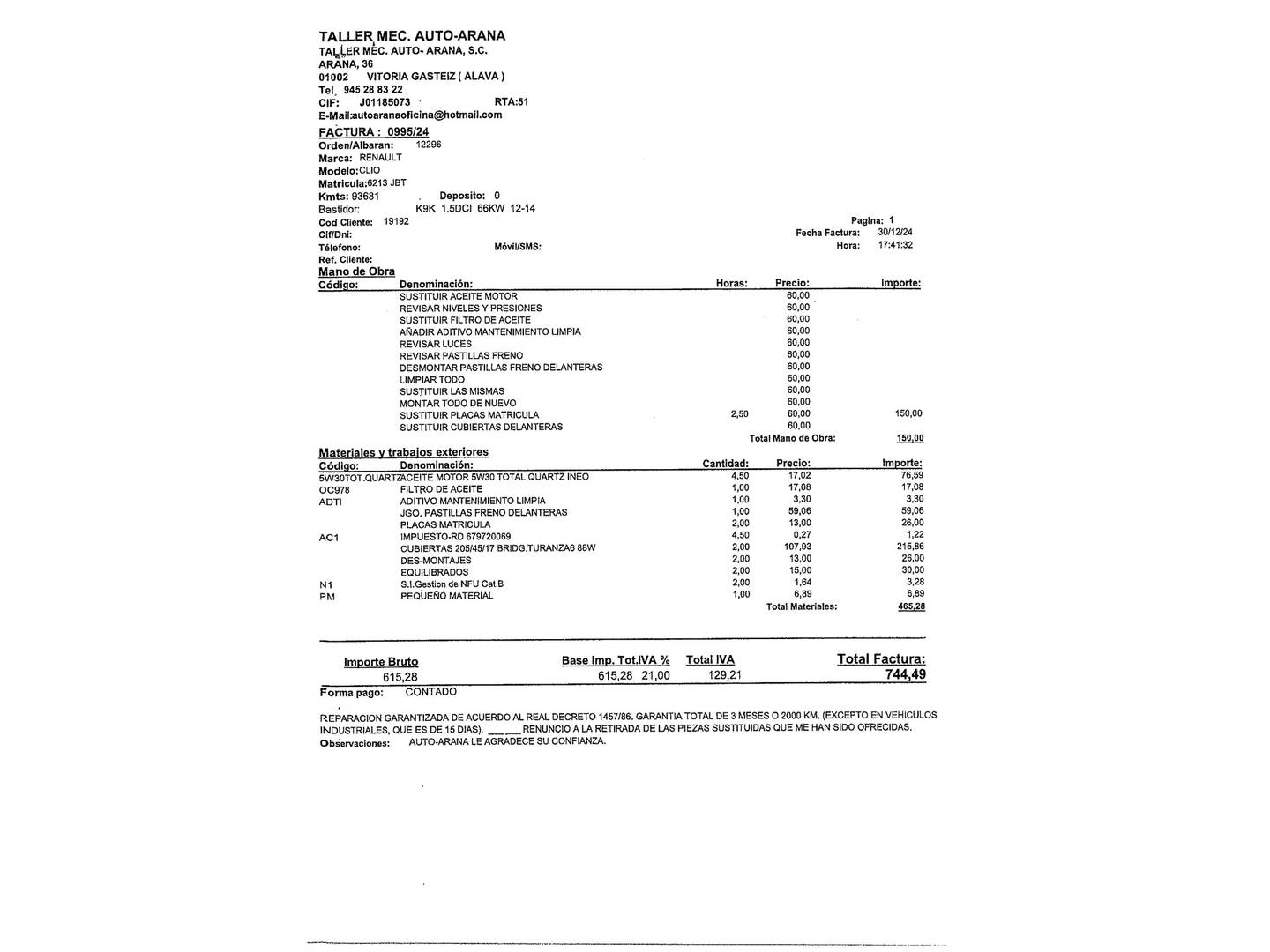 Foto del mantenimiento del Renault Clio Renault Clio Technofeel eco2 dCi (90 CV)