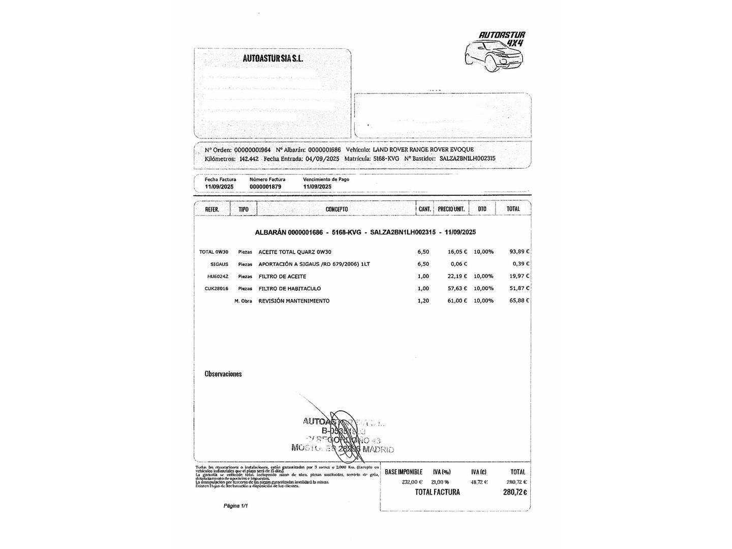 Foto del mantenimiento del Land Rover Range Rover Evoque Land Rover Range Rover Evoque LD150 MHEV R-Dynamic S 4WD Auto (150 CV)