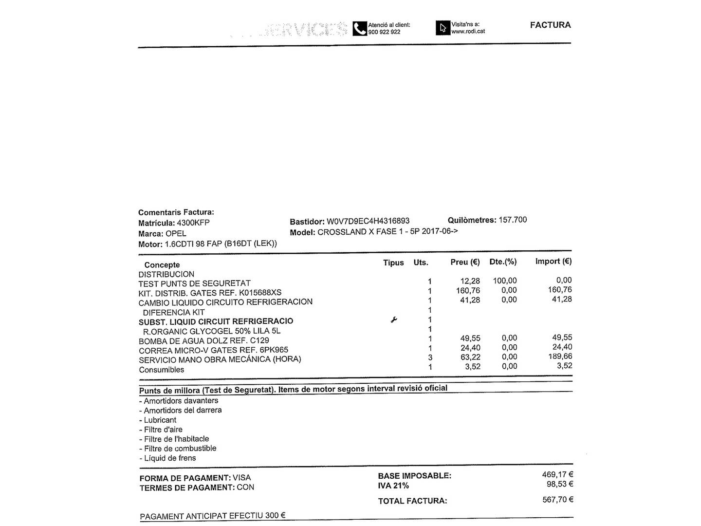 Foto del mantenimiento del Opel Crossland X Opel Crossland X 1.6 Turbo Selective (99 CV)