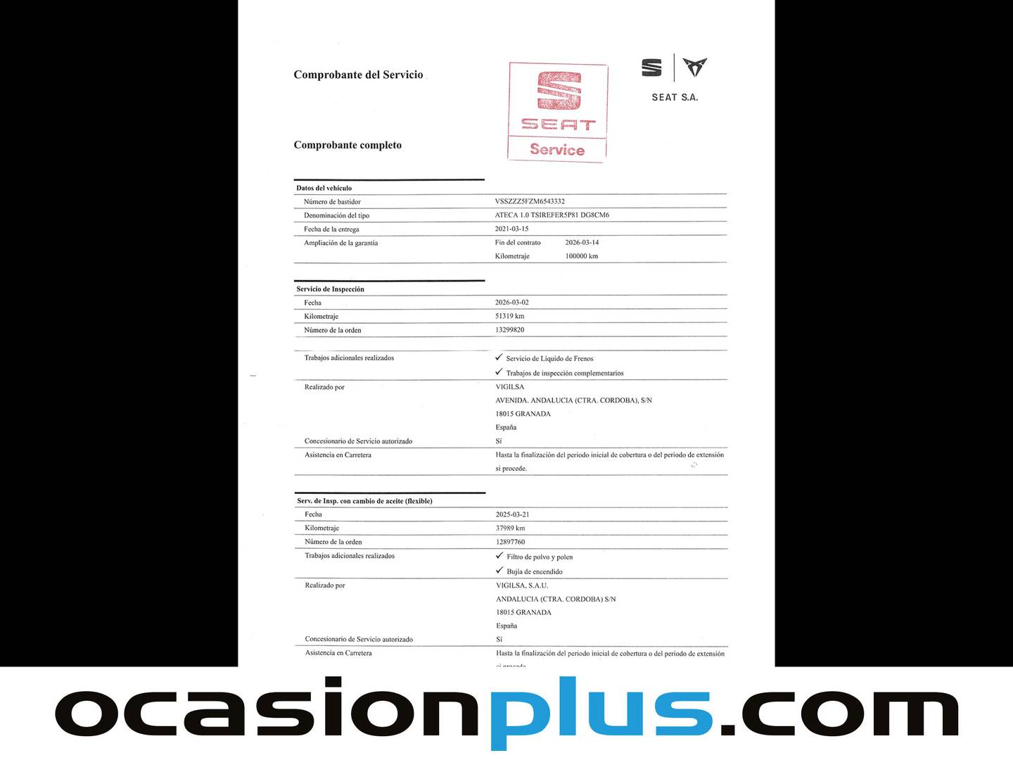 Foto del mantenimiento del Seat Ateca SEAT Ateca 1.0 TSI S&S Reference (110 CV)