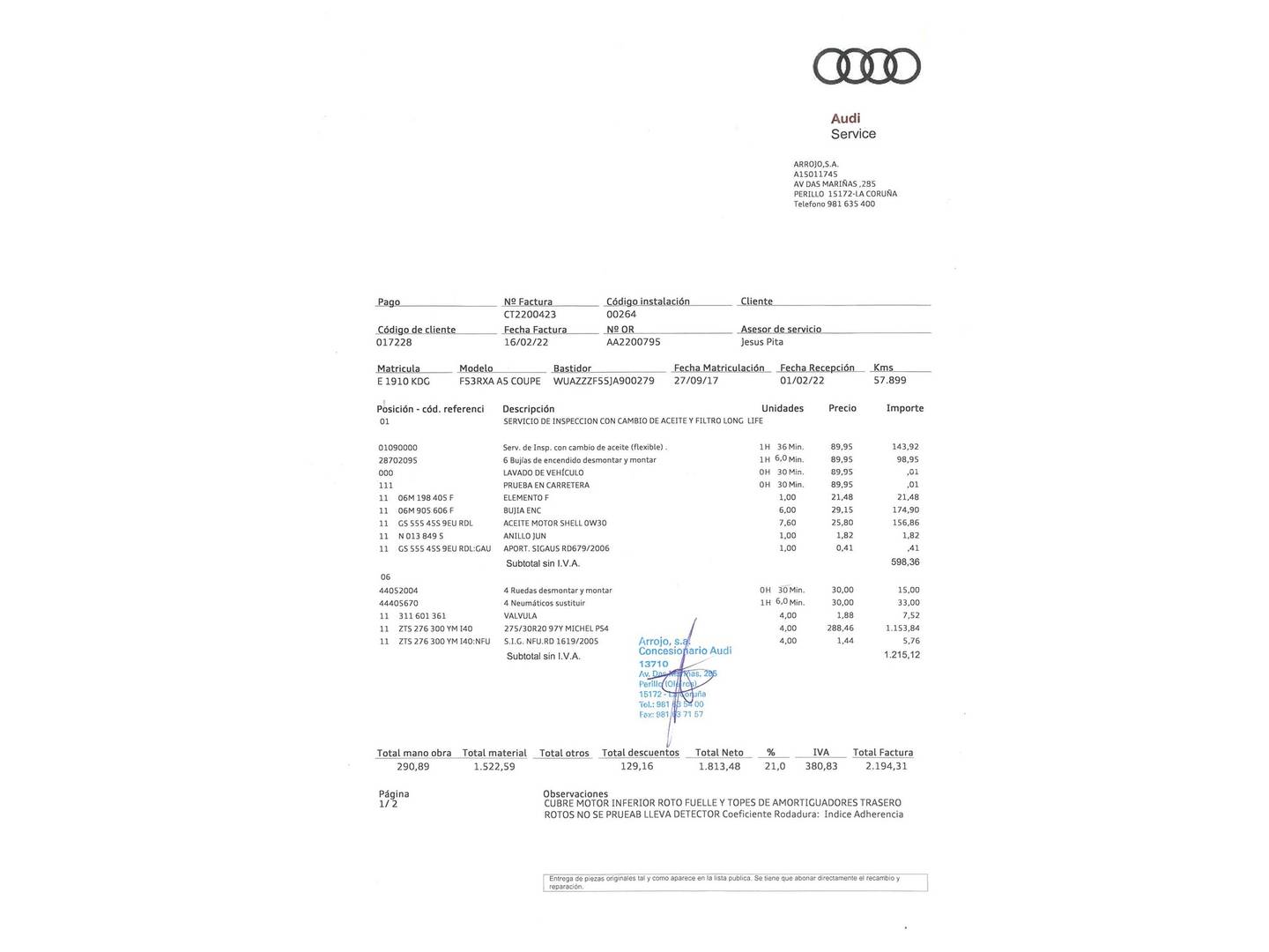 Foto del mantenimiento del Audi A5 Audi RS5 Coupe 2.9 TFSI quattro (450 CV) tiptronic