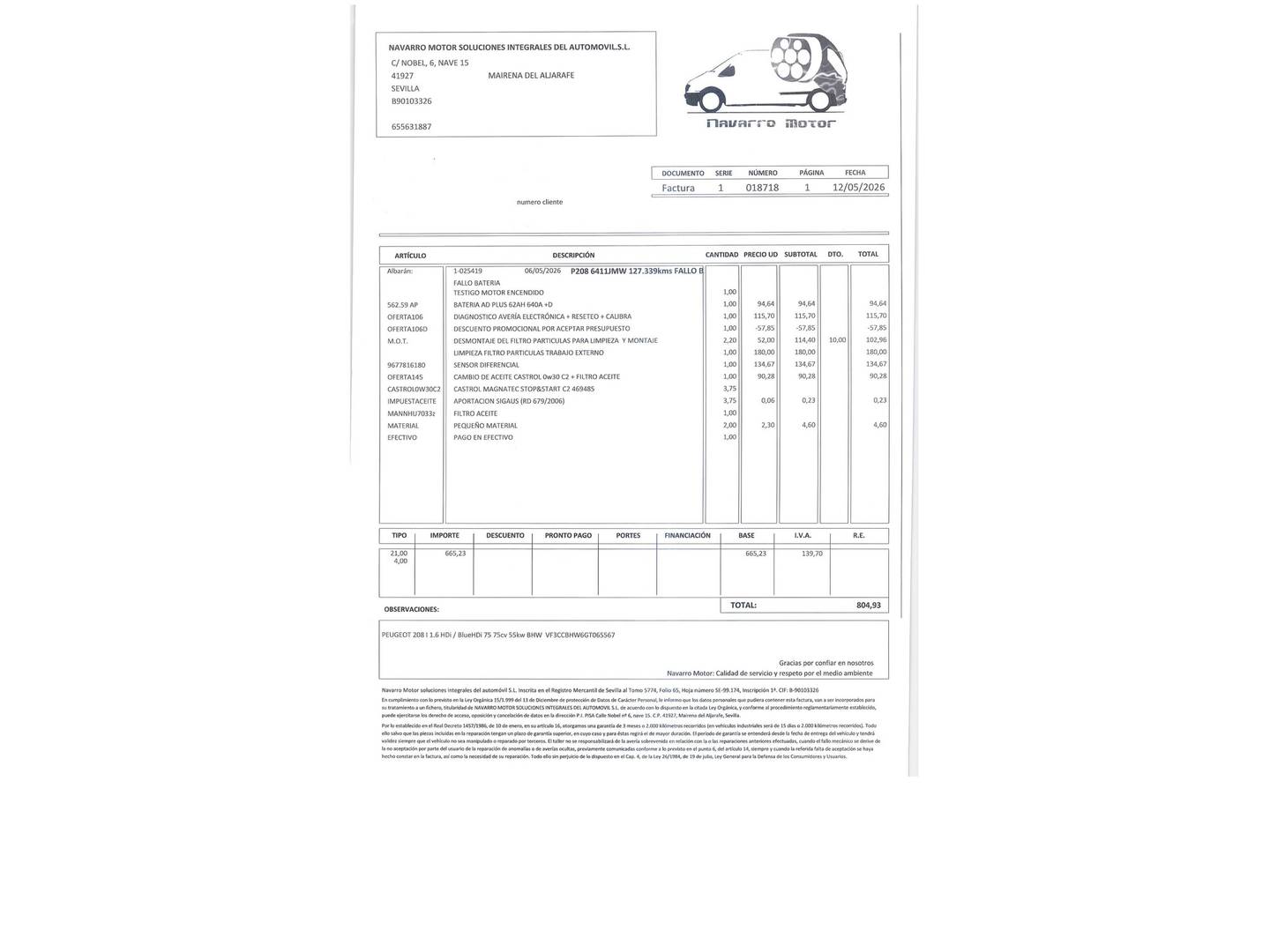 Foto del mantenimiento del Peugeot 208 Peugeot 208 Style BlueHDi (75 CV)