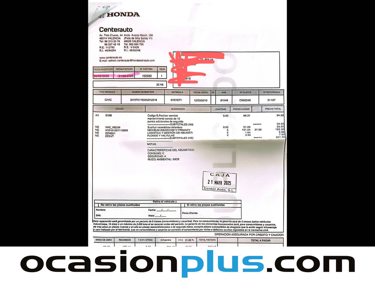 Foto del mantenimiento del Honda Civic Honda Civic 1.4 I-VTEC Comfort (100 CV)