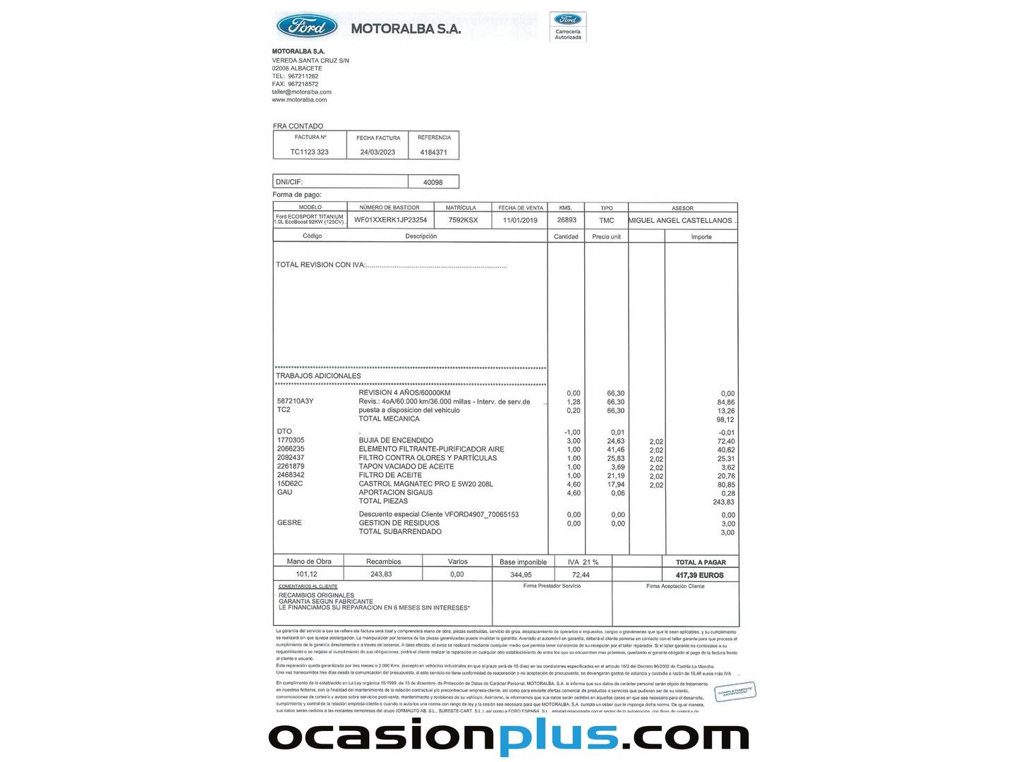 Foto del mantenimiento del Ford EcoSport Ford EcoSport 1.0 EcoBoost S&S Titanium Auto (125 CV)