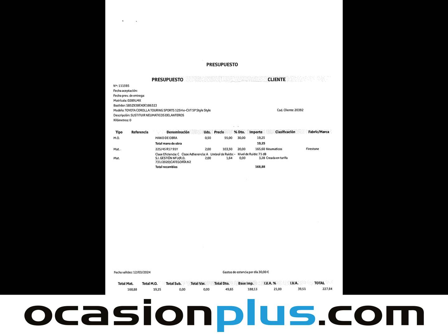 Foto del mantenimiento del Toyota Corolla Toyota Corolla Touring Sport 125H Style E-CVT (122 CV)
