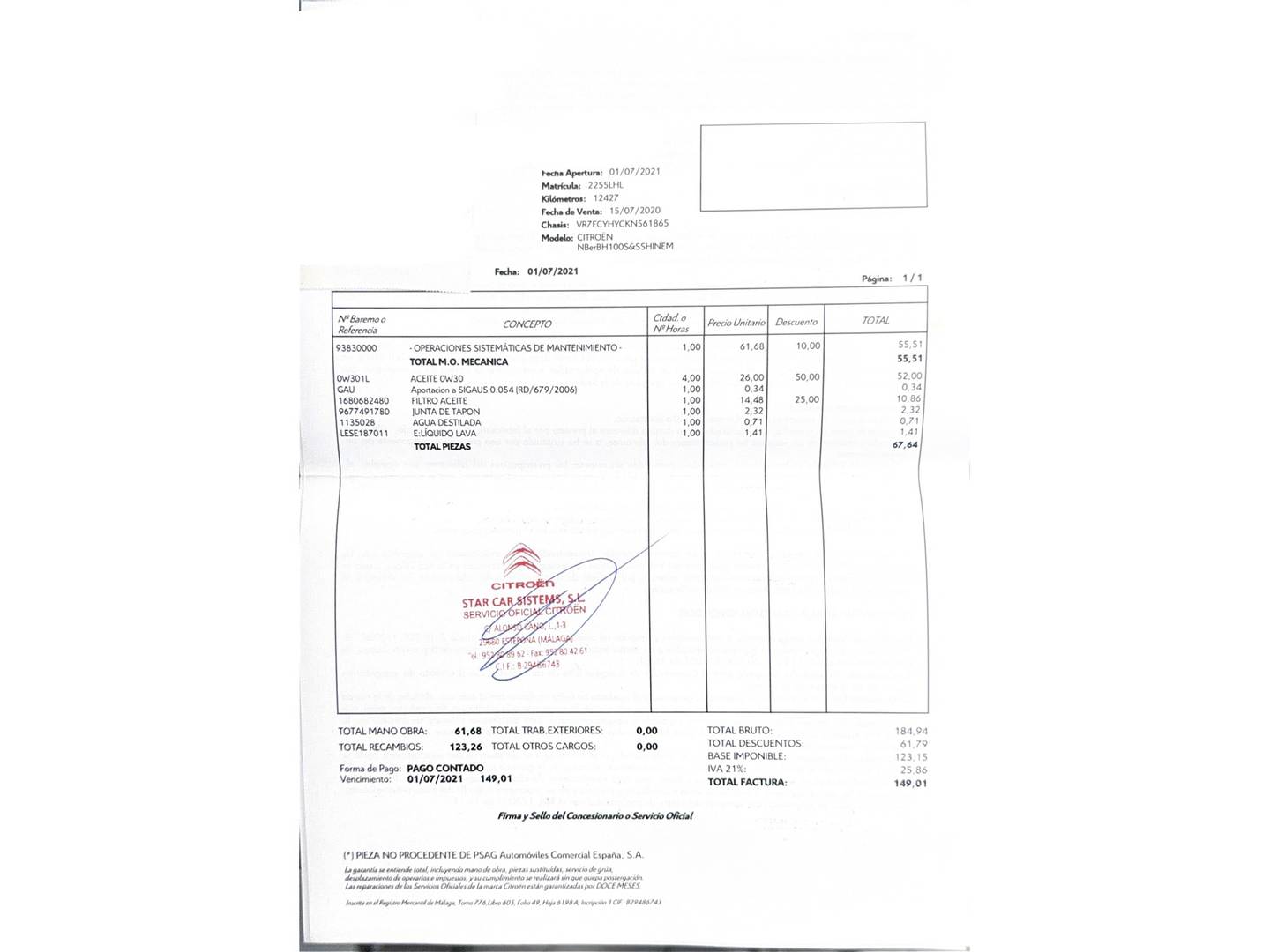 Foto del mantenimiento del Citroën Berlingo Citroën Berlingo BlueHDi 100 Talla M Shine (102 CV)
