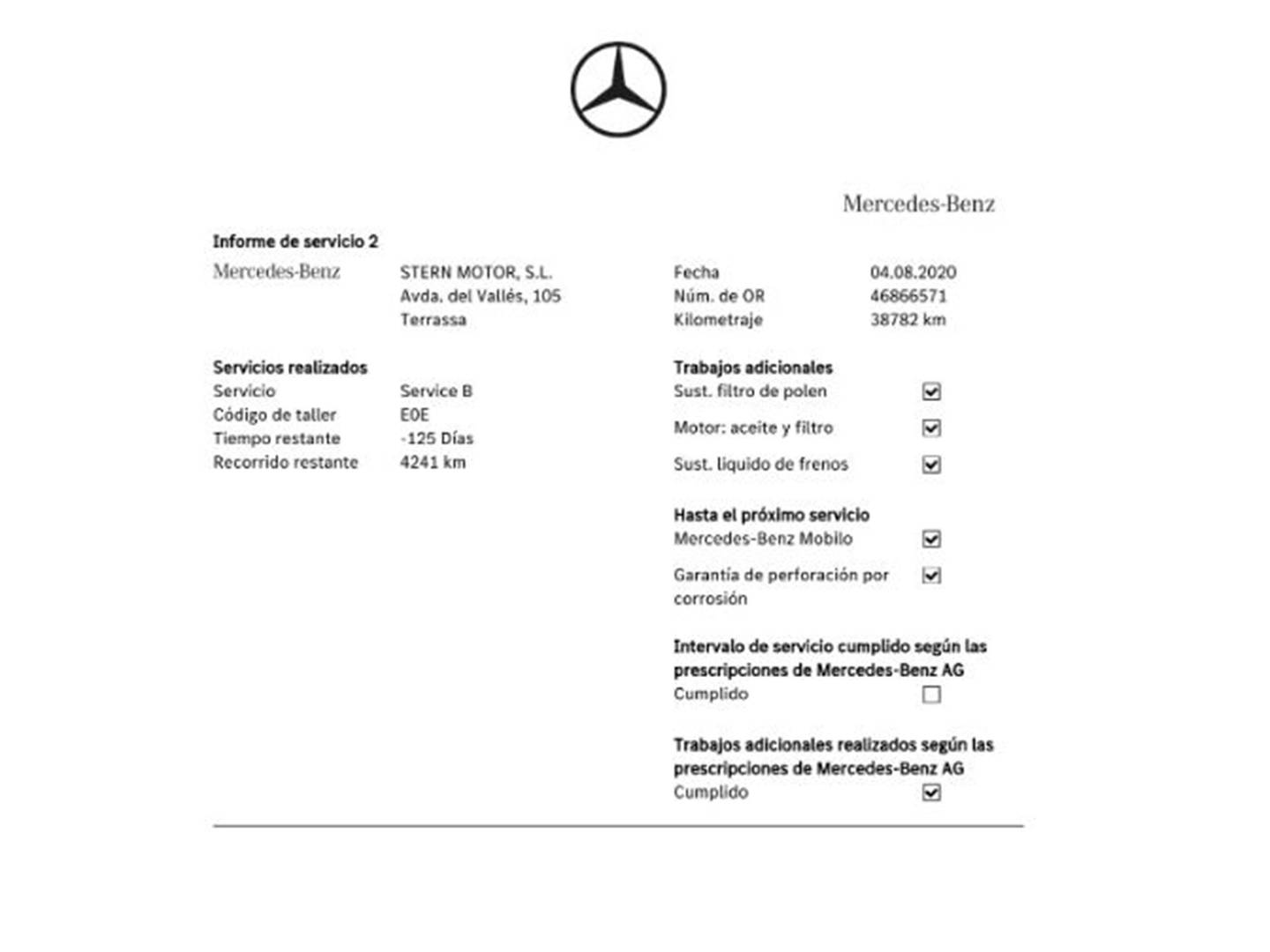 Foto del mantenimiento del Mercedes Clase A Mercedes Clase A Clase A 200 d  Pack AMG (136 CV)