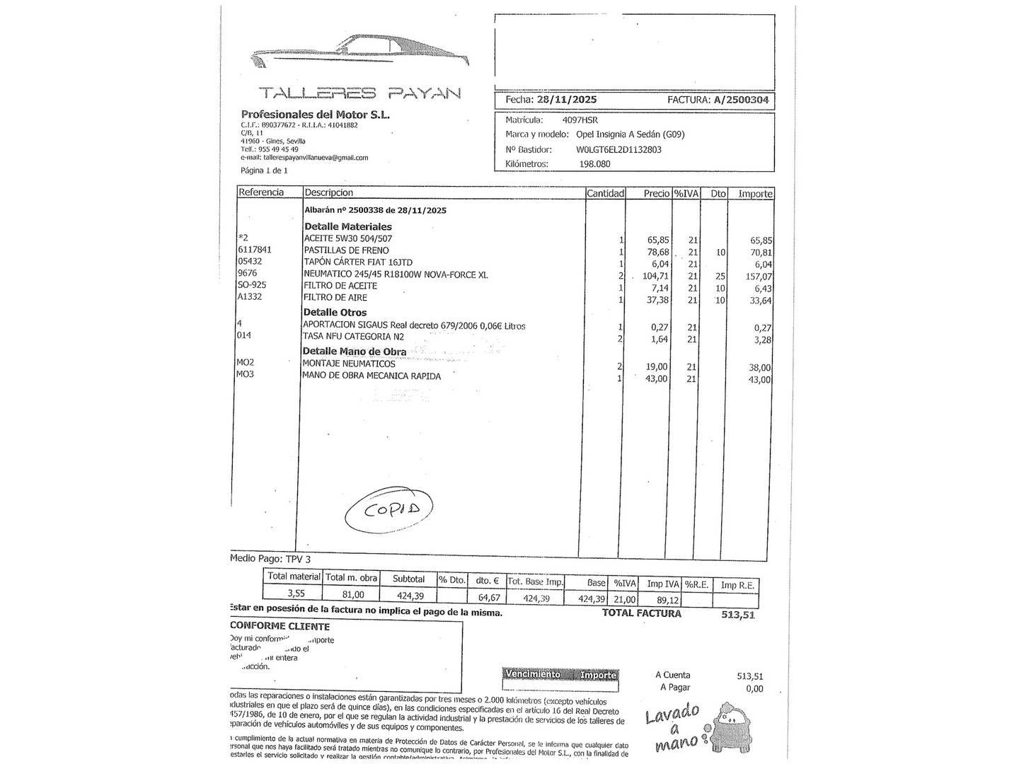 Foto del mantenimiento del Opel Insignia Opel Insignia 2.0 CDTI S&S Excellence (130 CV)
