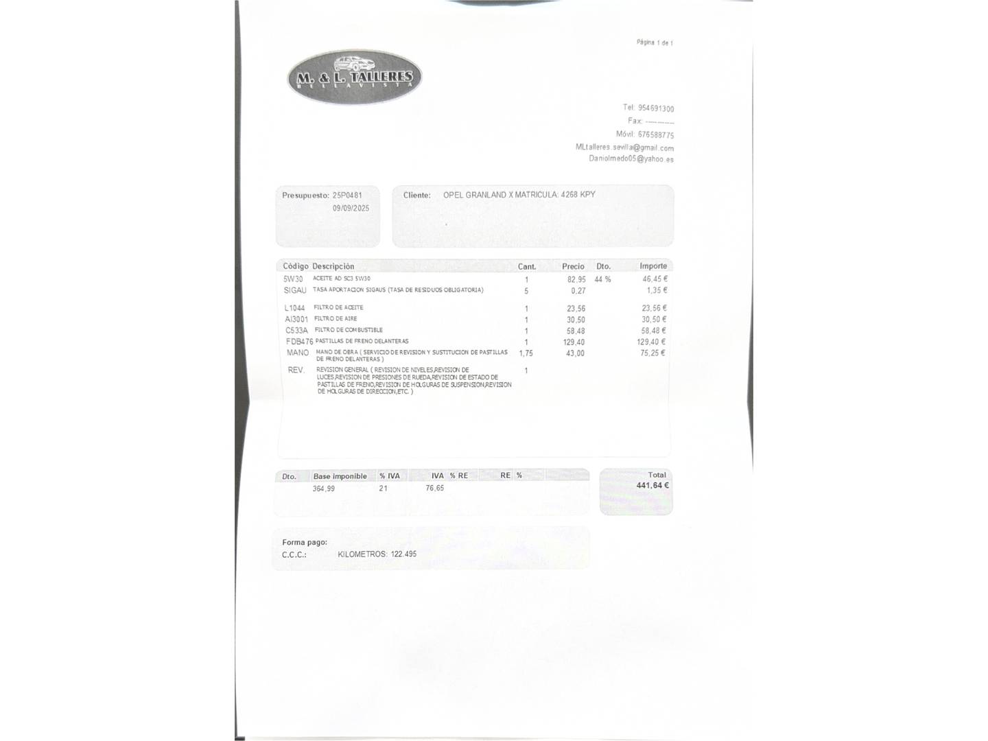 Foto del mantenimiento del Opel Grandland X Opel Grandland X 1.6 CDTi Excellence Auto (120 CV)