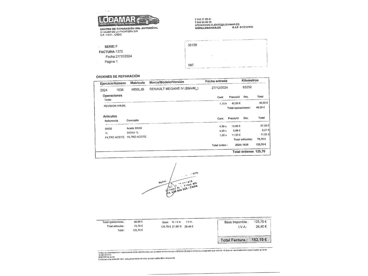 Foto del mantenimiento del Renault Mégane Renault Megane Limited TCe (115 CV)