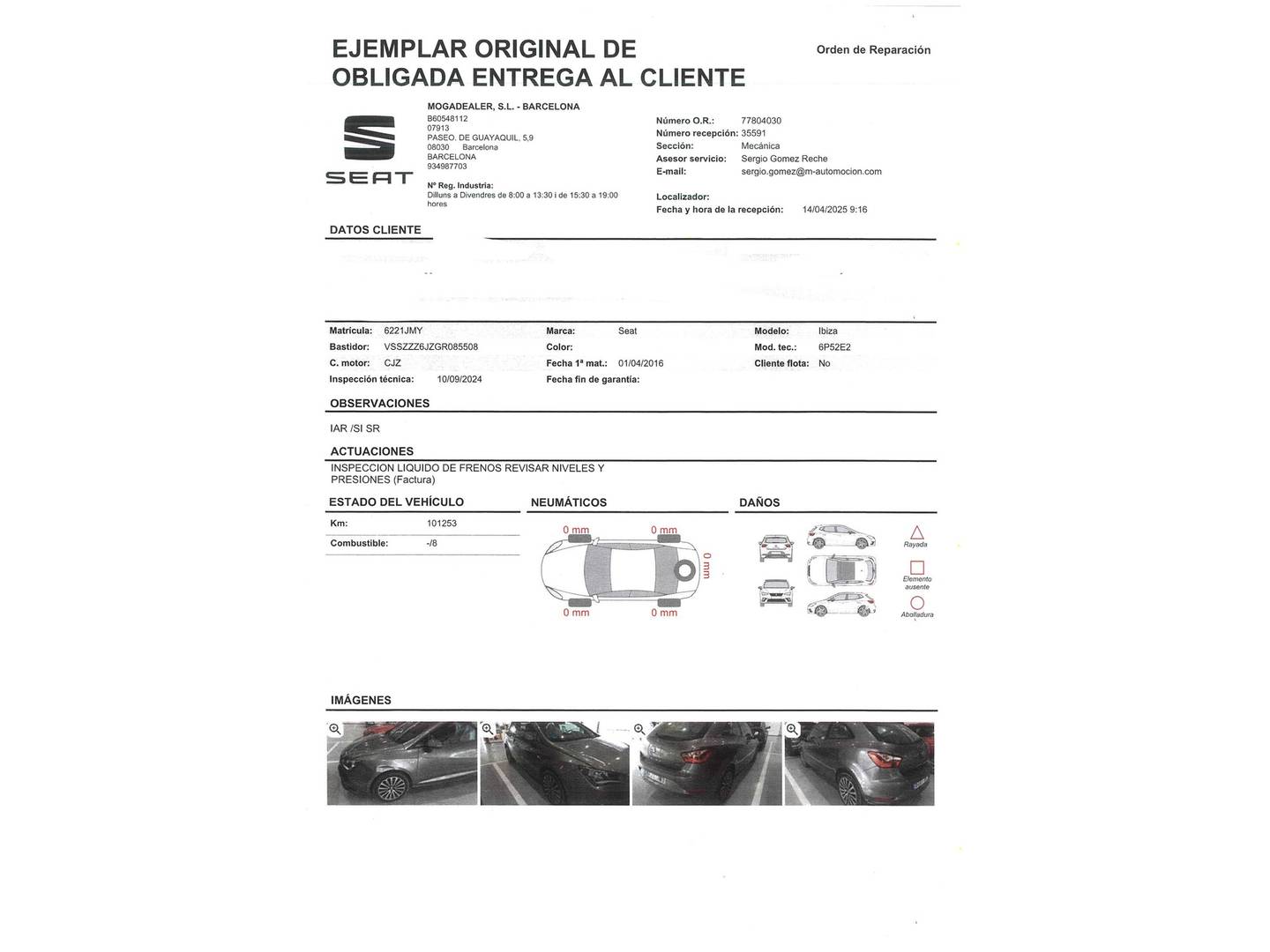 Foto del mantenimiento del Seat Ibiza Seat Ibiza SC 1.2 TSI Style Connect (90 CV)