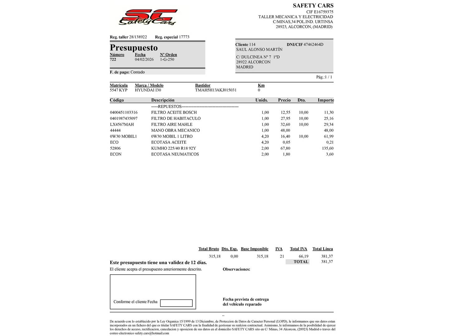 Foto del mantenimiento del Hyundai i30 Hyundai i30 Fastback Fastback 1.4 TGDI N Line (140 CV)