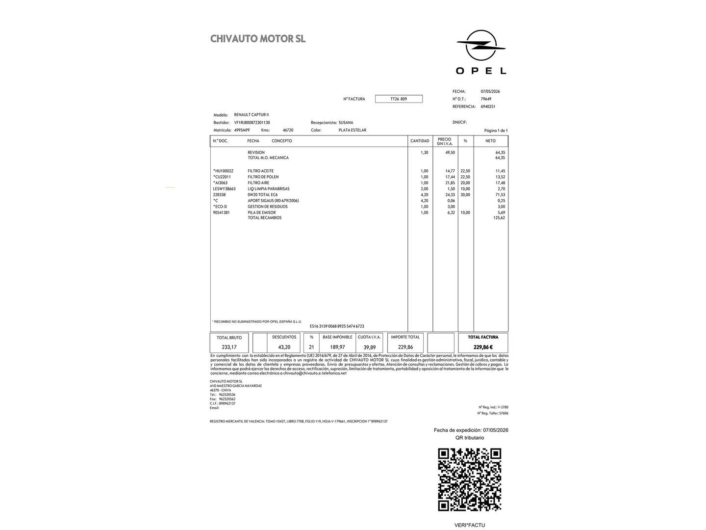 Foto del mantenimiento del Renault Captur Renault Captur Techno TCe (90 CV)