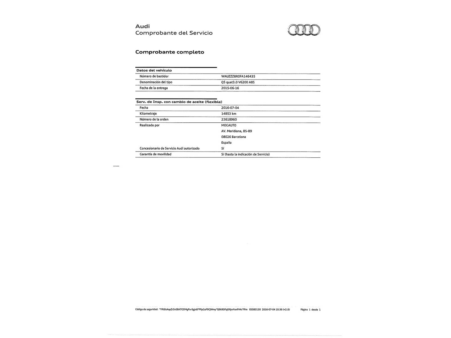 Foto del mantenimiento del Audi Q5 AUDI Q5 Advanced edition 3.0 TFSI quattro (272 CV) tiptronic