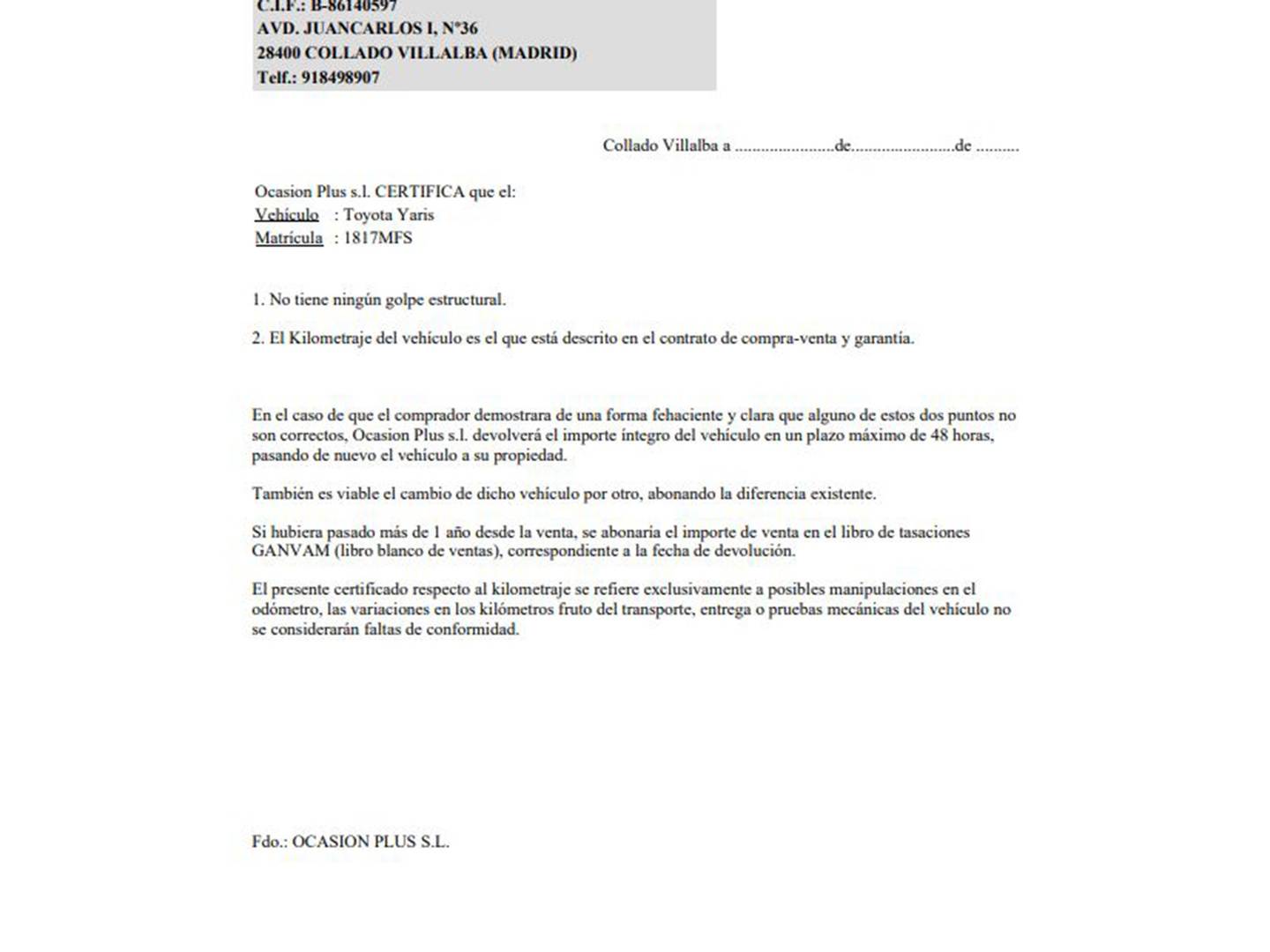 Foto del certificado del Toyota Yaris Toyota Yaris 1.5 S-Edition (125 CV)