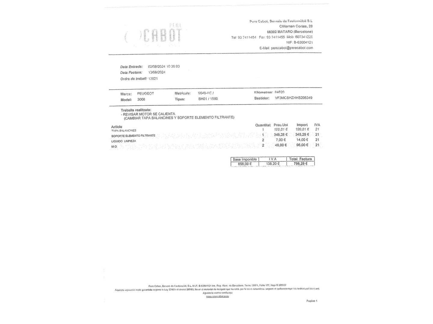 Foto del mantenimiento del Peugeot 3008 Peugeot 3008 BlueHDI 120 S&S GT-Line (120 CV)