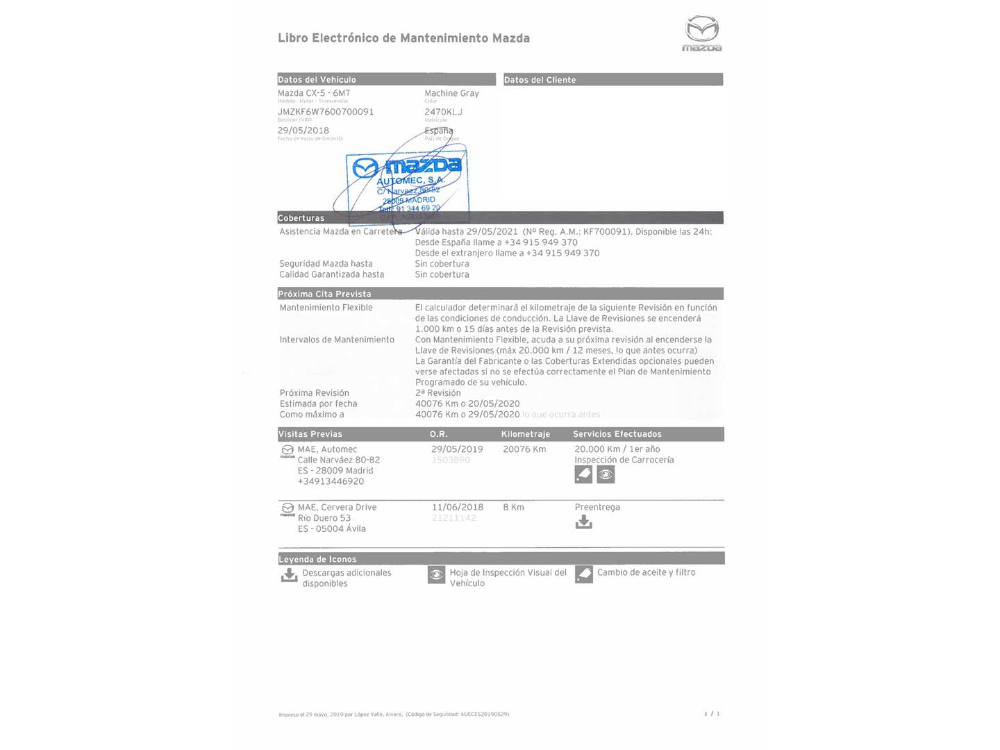 Foto del mantenimiento del Mazda CX-5 Mazda CX-5 2.0 GE Evolution 2WD (165 CV)