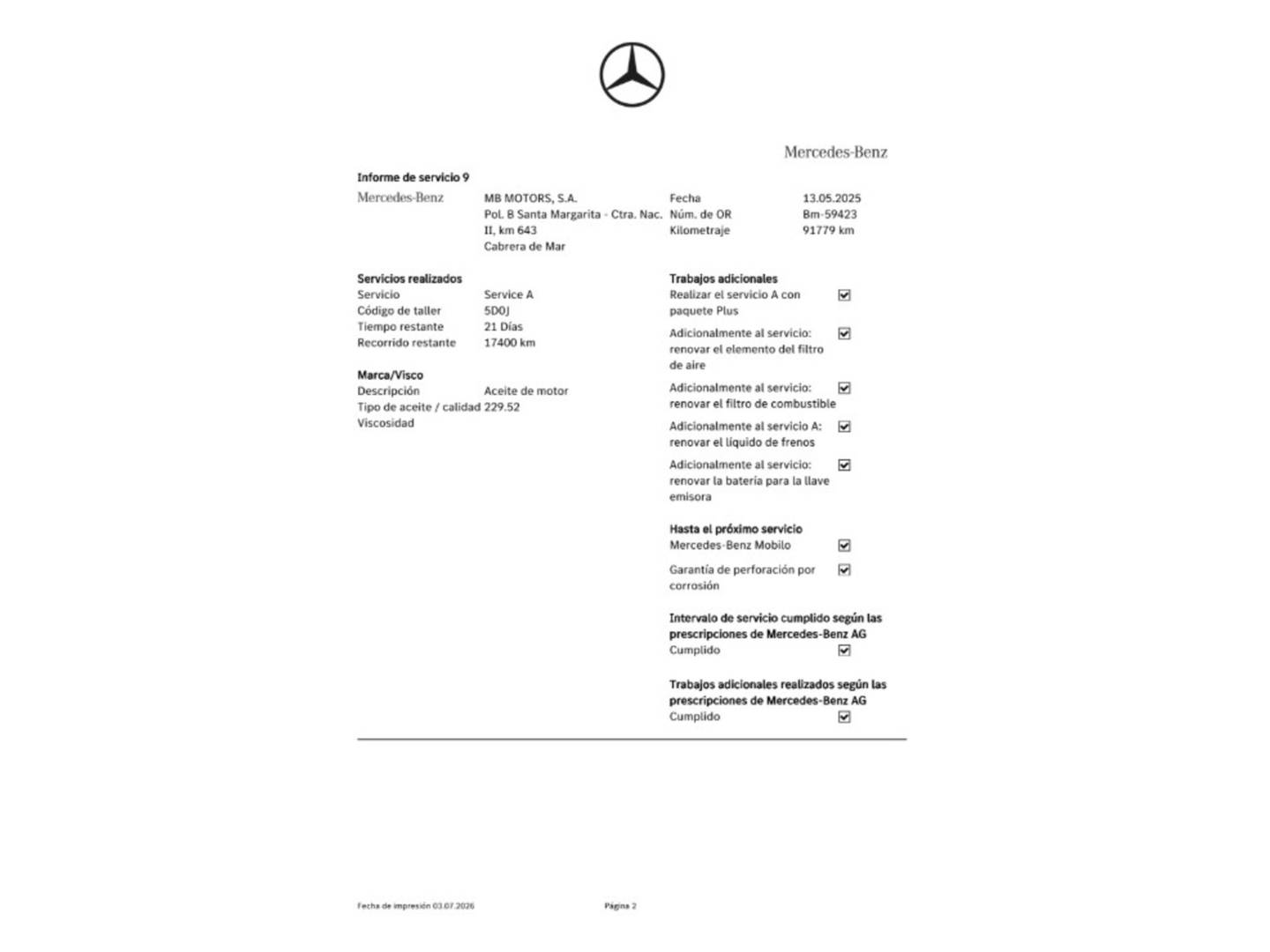 Foto del mantenimiento del Mercedes Clase A Mercedes Clase A 200 d AMG Line (136 CV)