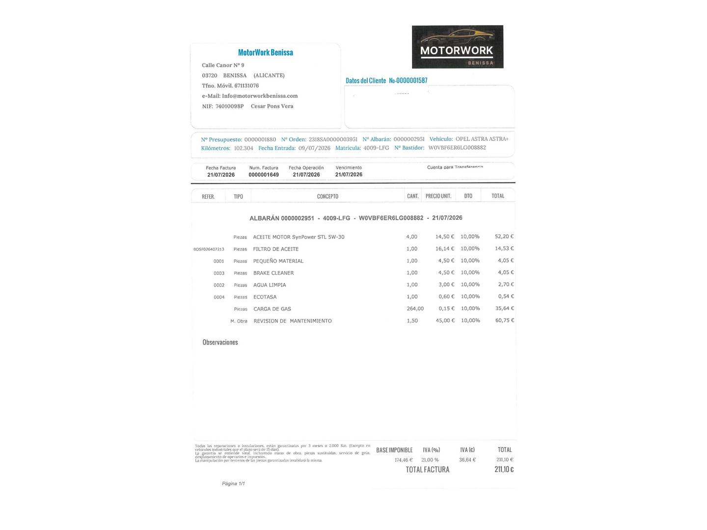 Foto del mantenimiento del Opel Astra Opel Astra 1.2 Turbo SHL GS Line (110 CV)