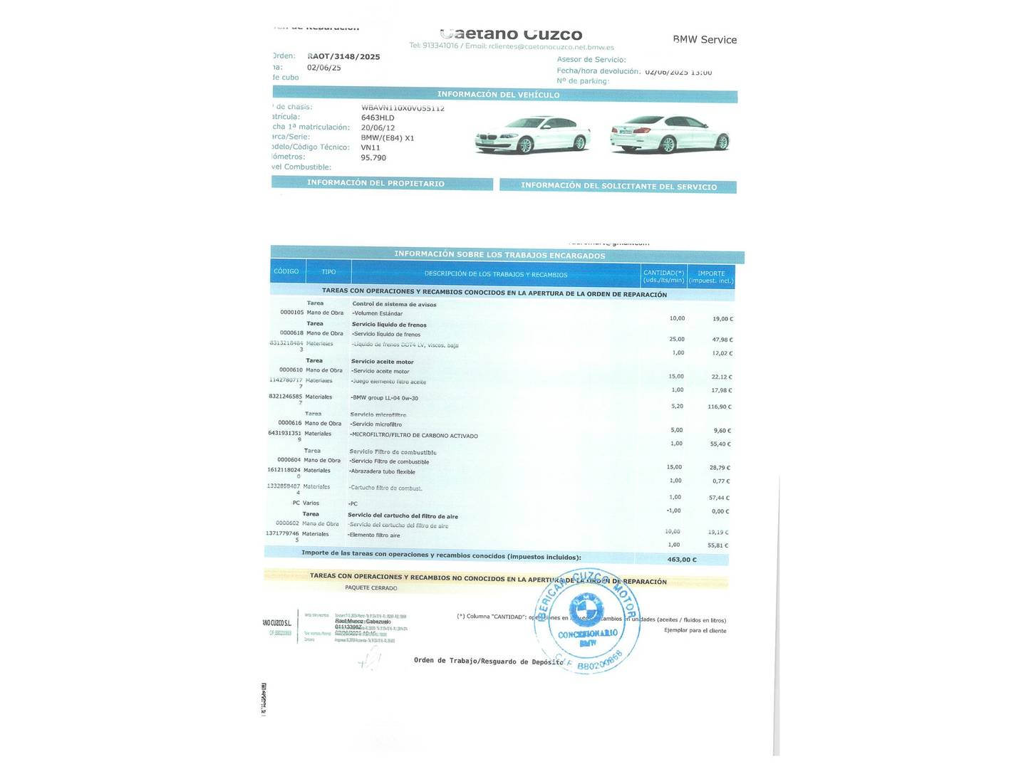 Foto del mantenimiento del BMW X1 BMW X1 sDrive18d (143 CV)