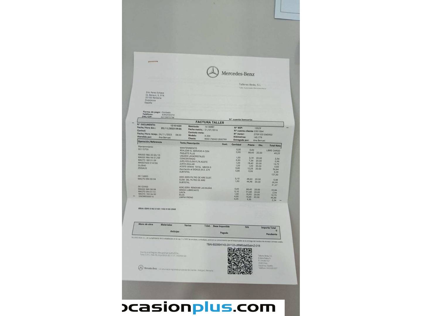 Foto del mantenimiento del Mercedes Clase A Mercedes Clase A 200 AMG Line (156 CV)
