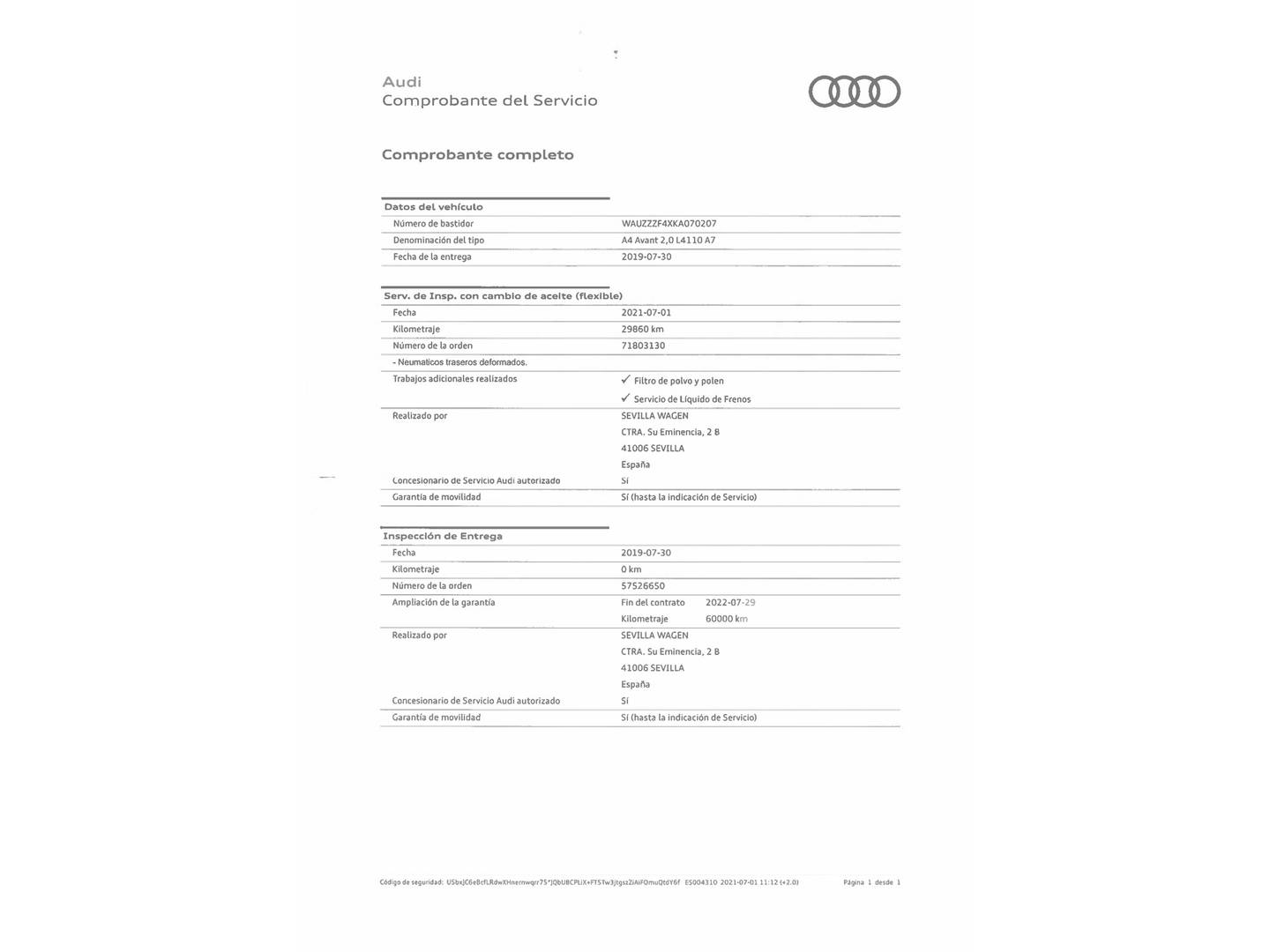 Foto del mantenimiento del Audi A4 Audi A4 Avant S line 35 TFSI (150 CV) S tronic