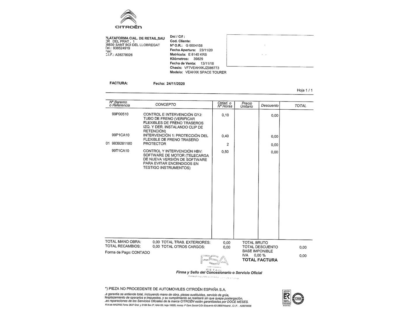 Foto del mantenimiento del Citroën Spacetourer Citroën Spacetourer BlueHDi 150 S&S Feel Talla M (150 CV) 8 plazas