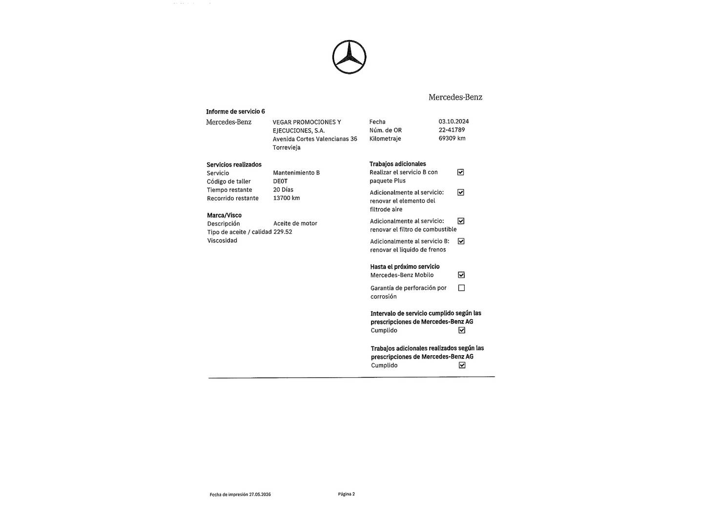 Foto del mantenimiento del Mercedes Clase C Mercedes Clase C Coupe 220 d (194 CV) Pack AMG
