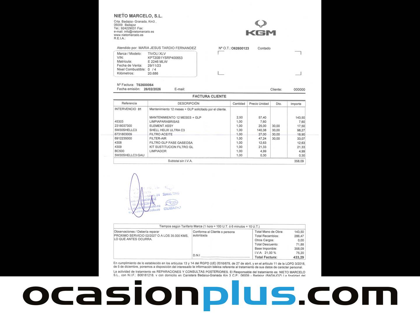 Foto del mantenimiento del SsangYong Tivoli Ssangyong Tivoli G15T Limited Auto (163 CV)