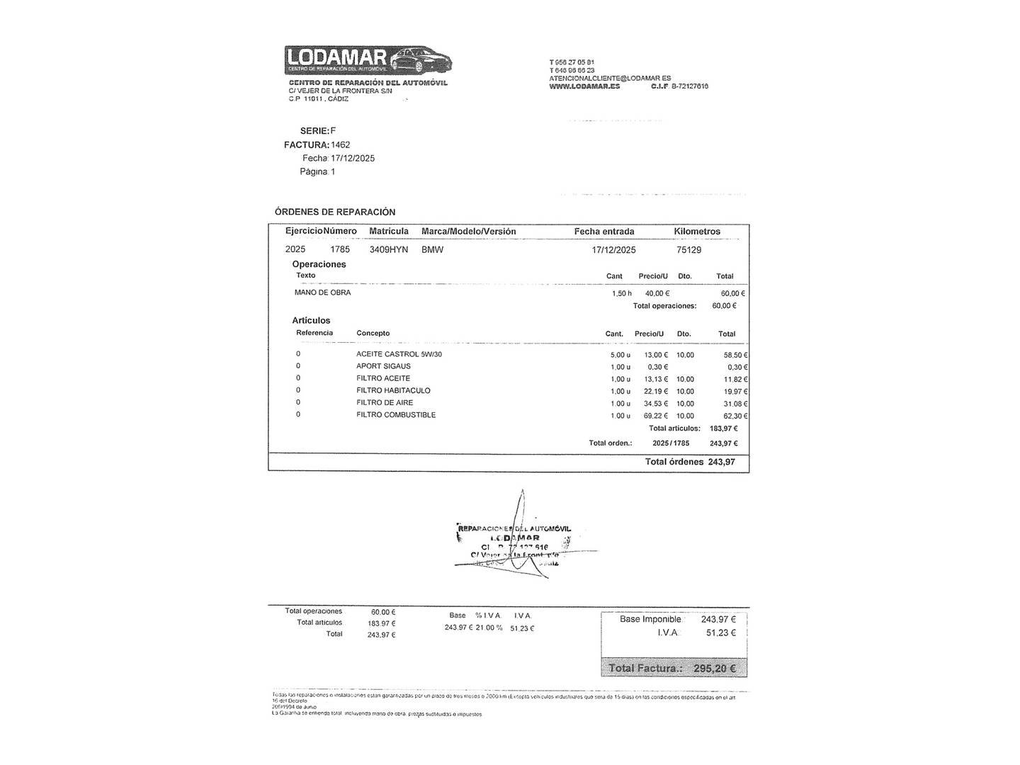 Foto del mantenimiento del BMW Serie 1 BMW Serie 1 116d (116 CV)
