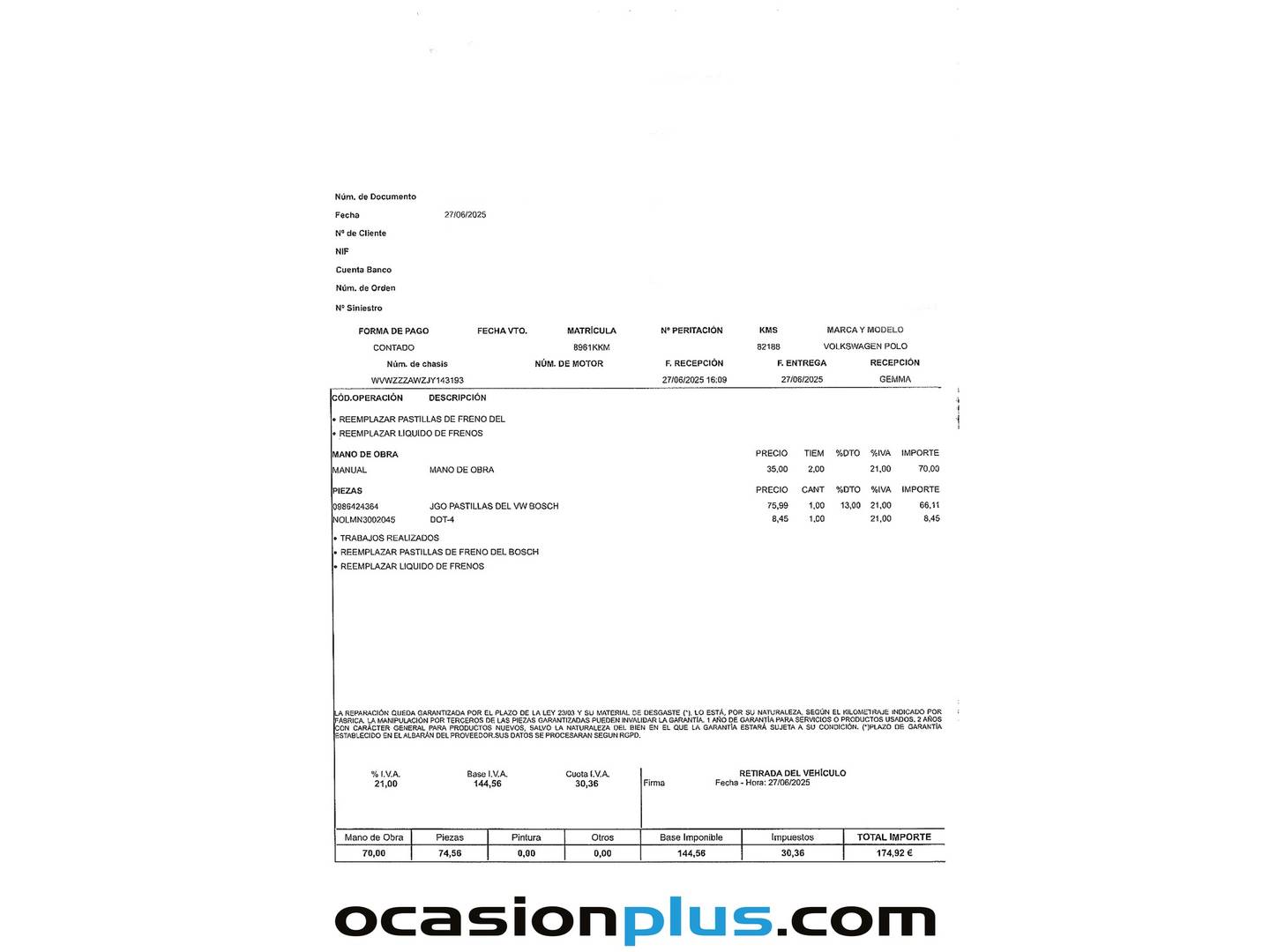 Foto del mantenimiento del Volkswagen Polo Volkswagen Polo Advance 1.0 TSI (95 CV)