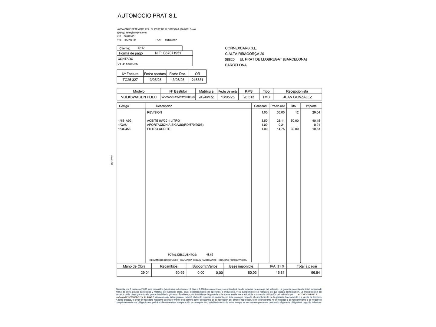 Foto del certificado del Volkswagen Polo Volkswagen Polo Life 1.0 TSI (95 CV)