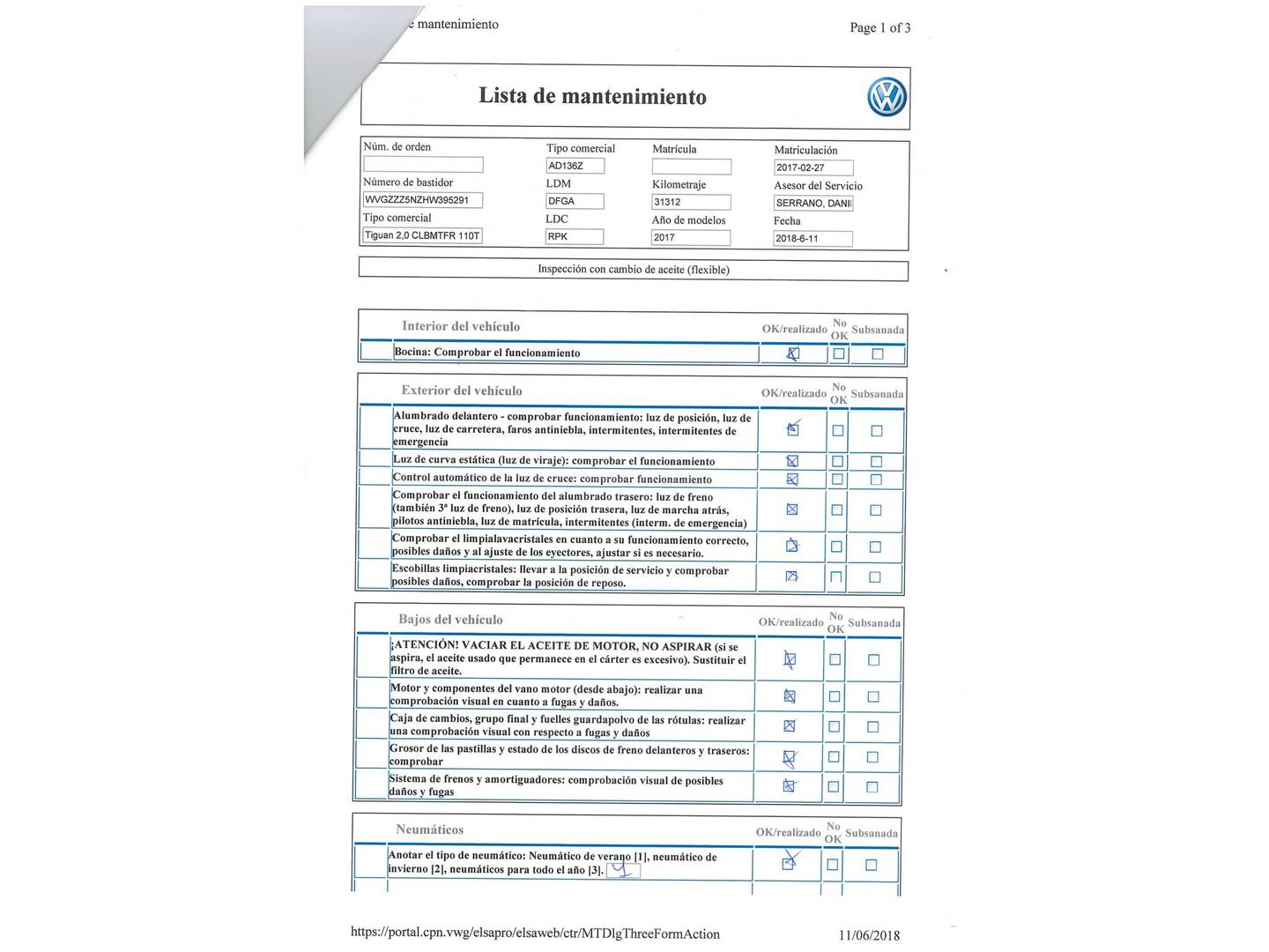 Foto del mantenimiento del Volkswagen Tiguan Volkswagen Tiguan Advance 2.0 TDI BMT (150 CV) DSG