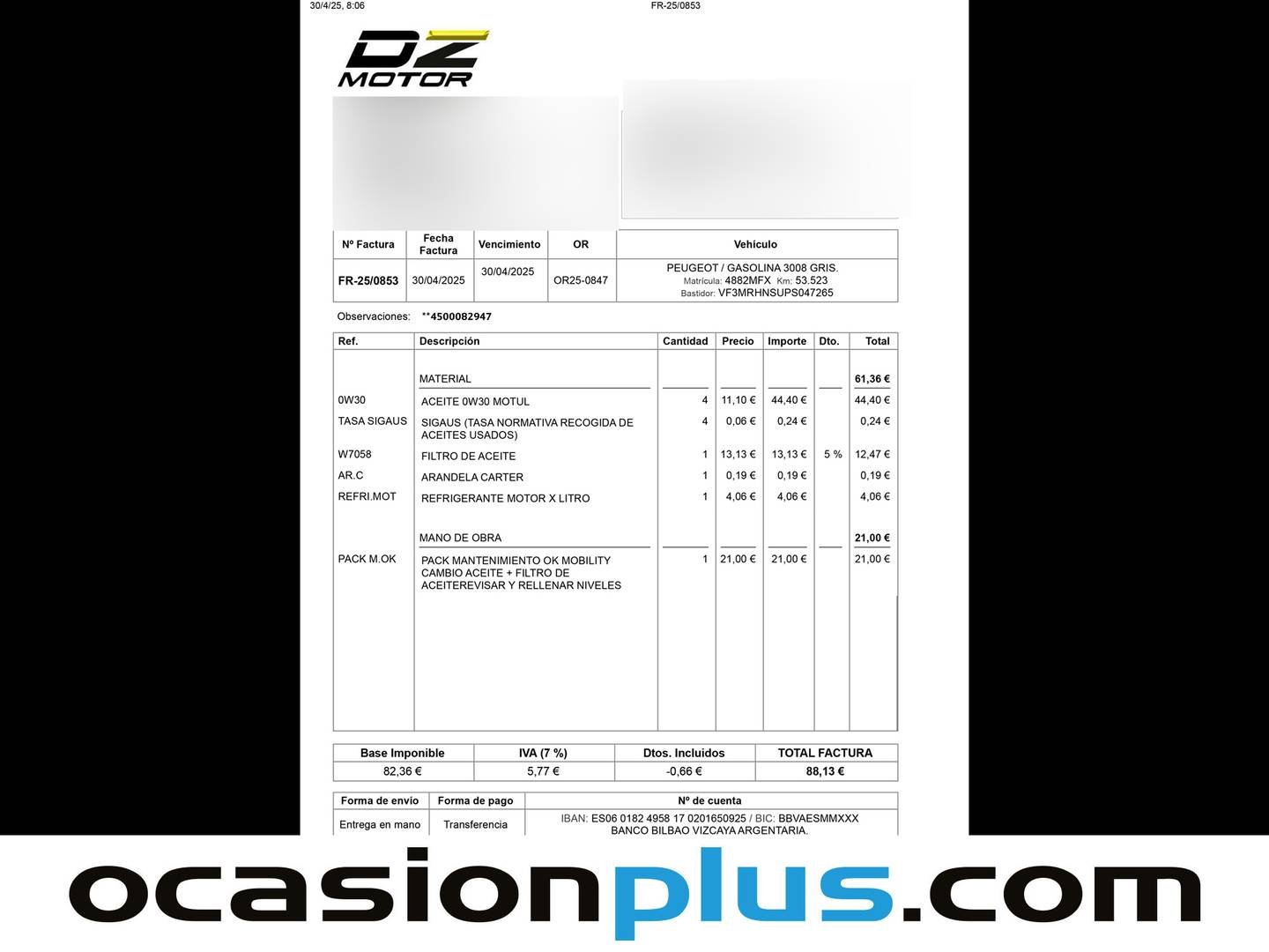 Foto del mantenimiento del Peugeot 3008 Peugeot 3008 PureTech 130 S&S GT EAT8 (130 CV)